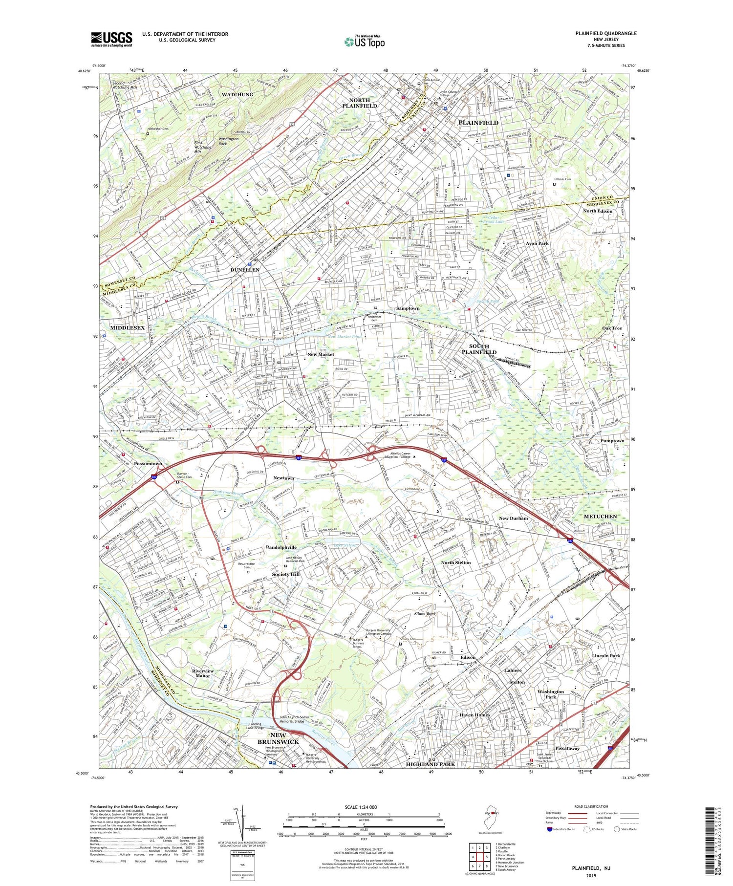 Plainfield New Jersey US Topo Map Image