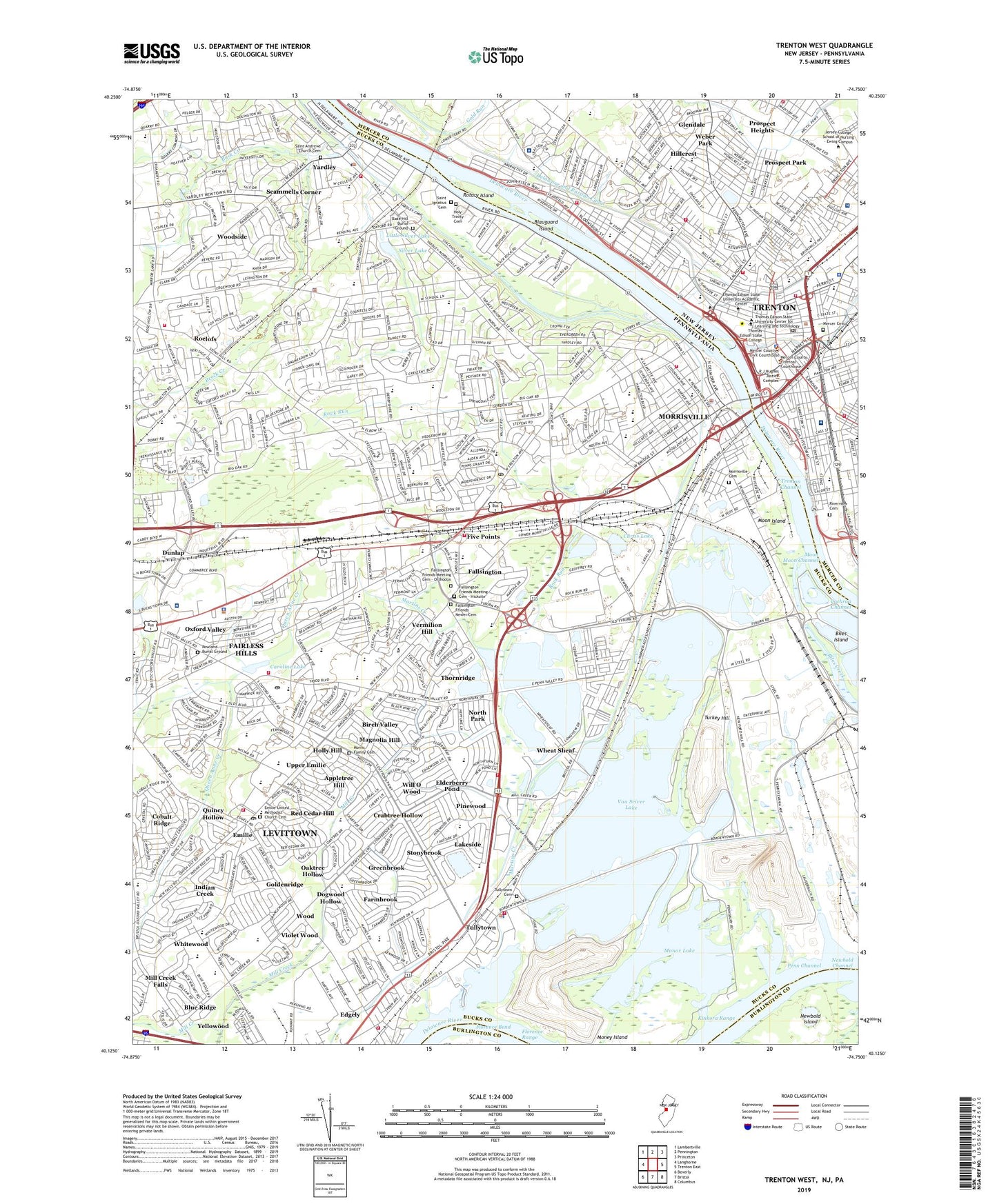 Trenton West New Jersey US Topo Map Image