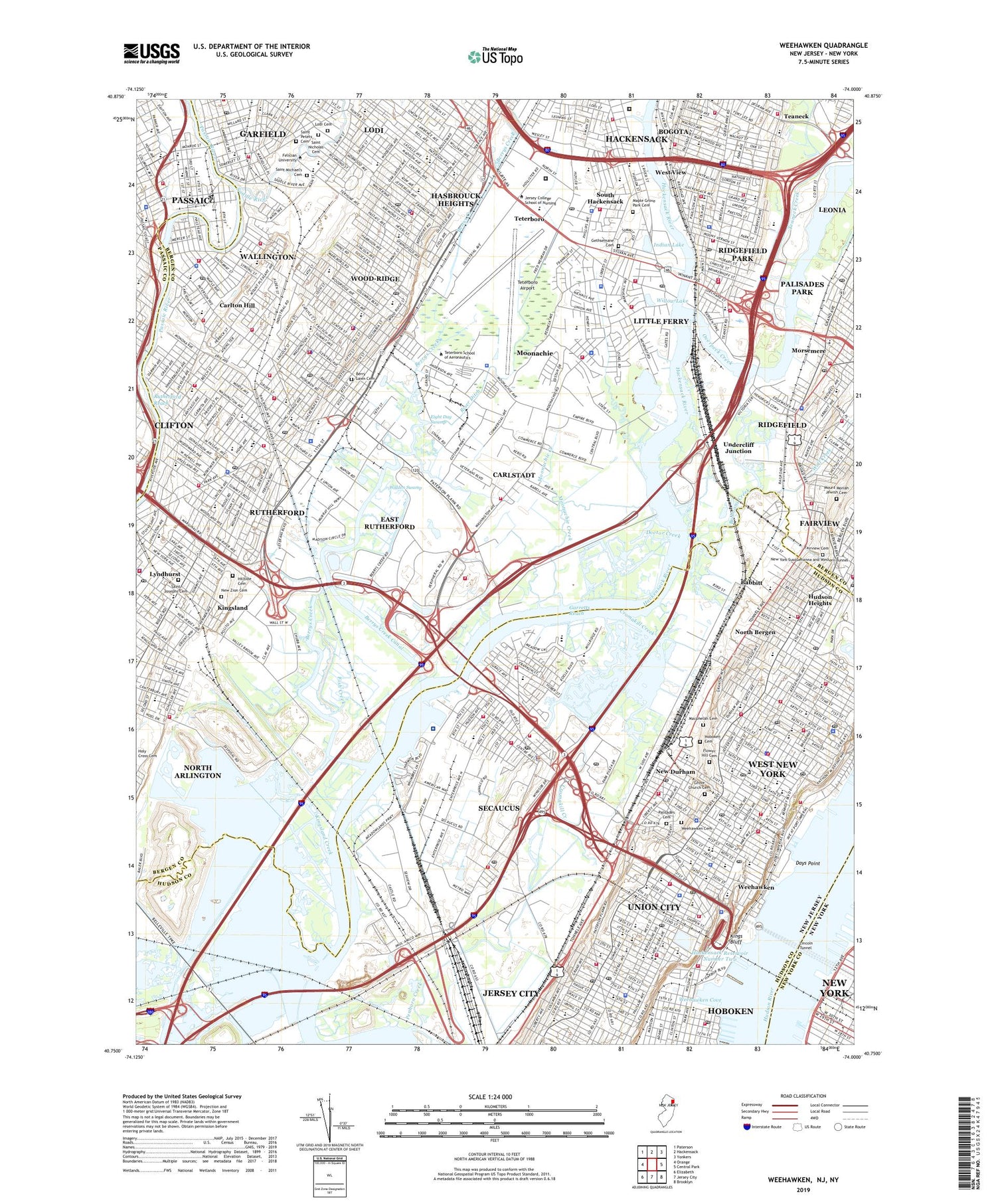 Weehawken New Jersey US Topo Map Image