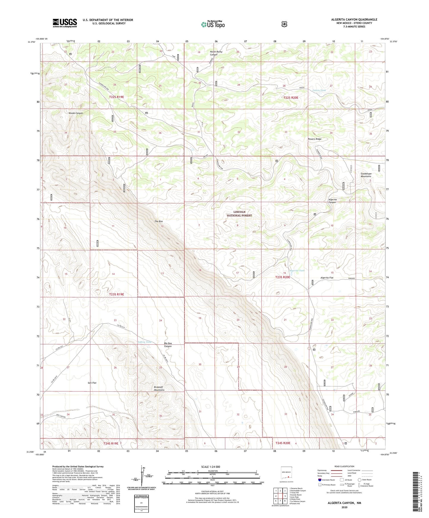 Algerita Canyon New Mexico US Topo Map Image