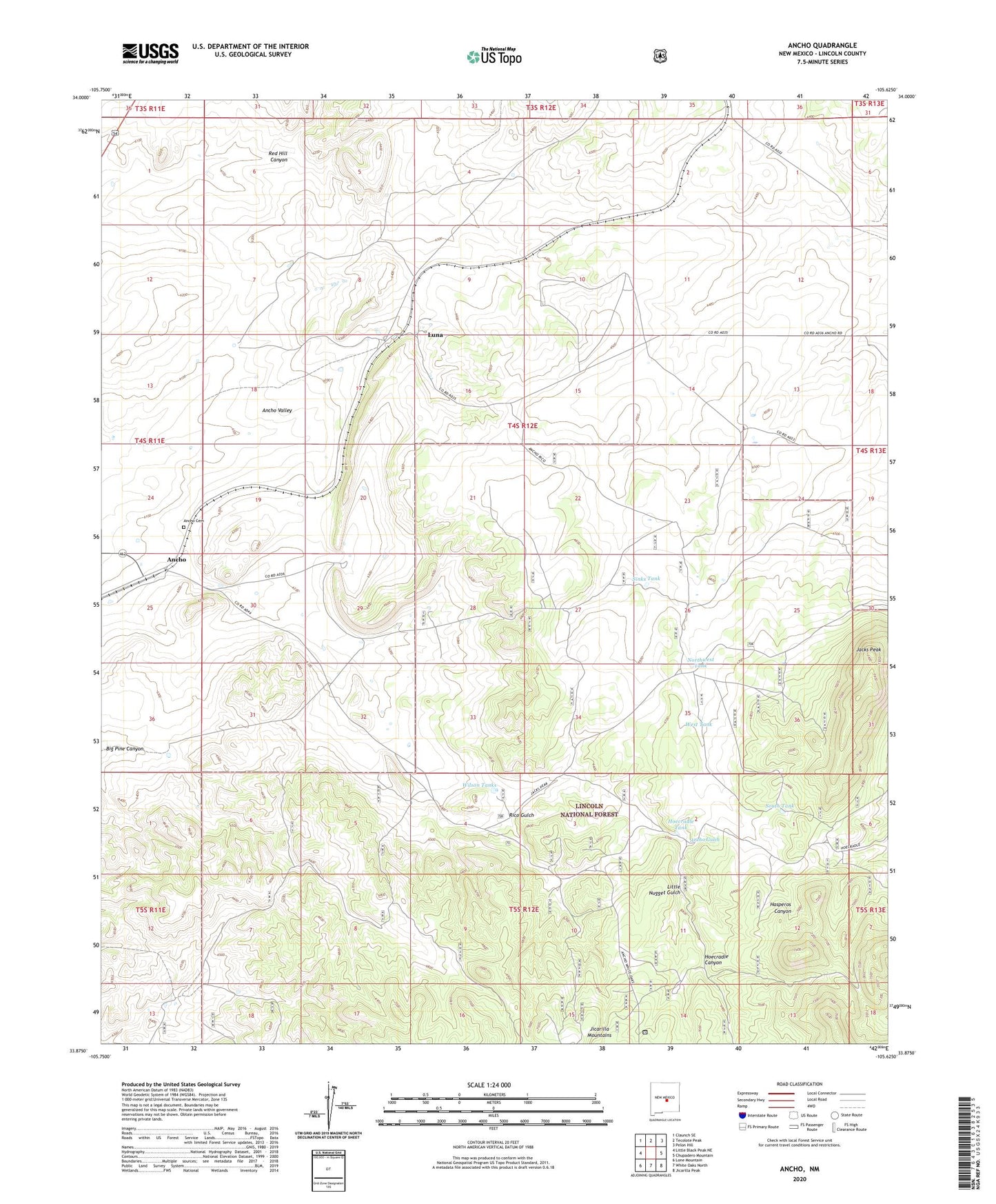 Ancho New Mexico US Topo Map Image