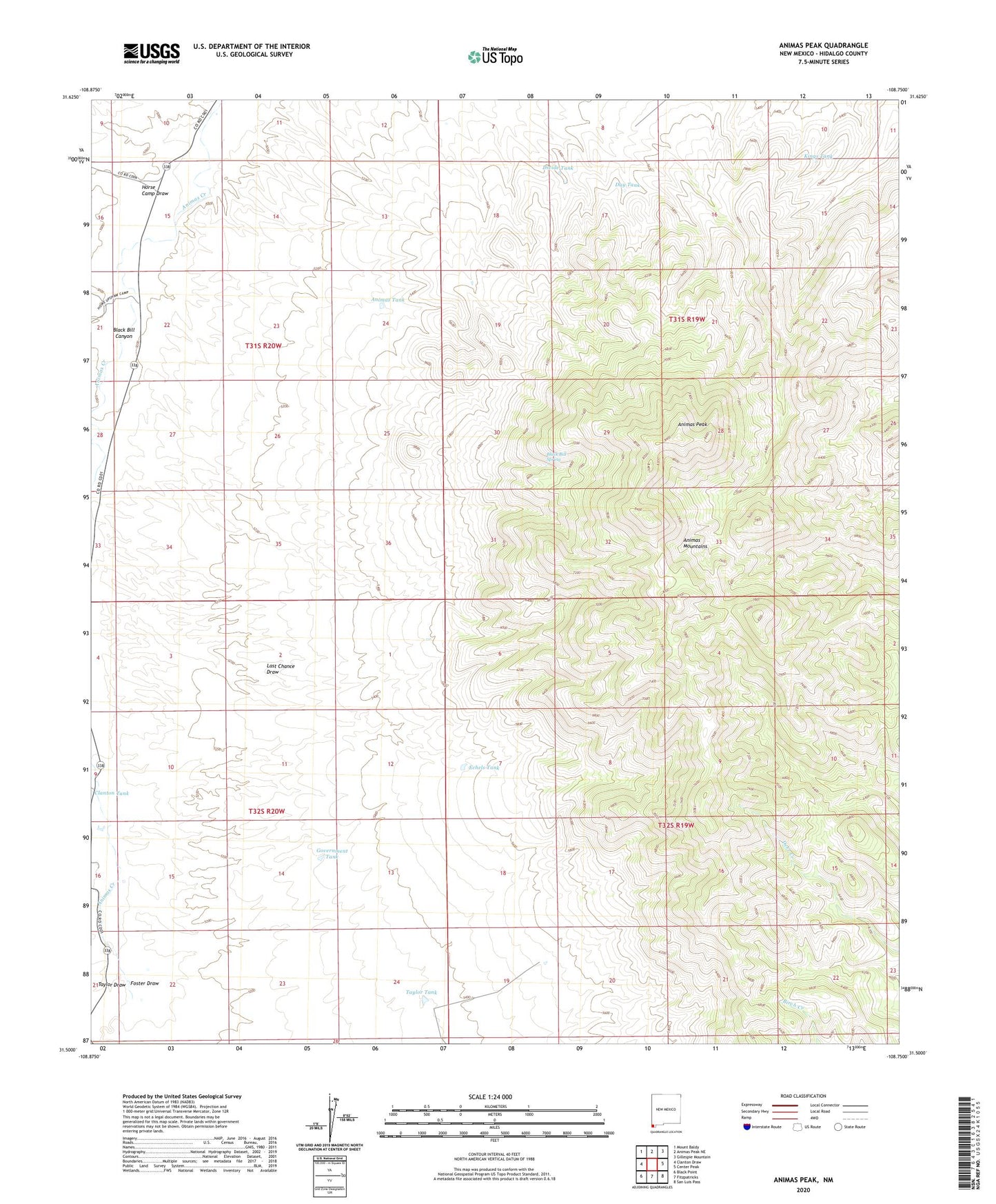 Animas Peak New Mexico US Topo Map Image