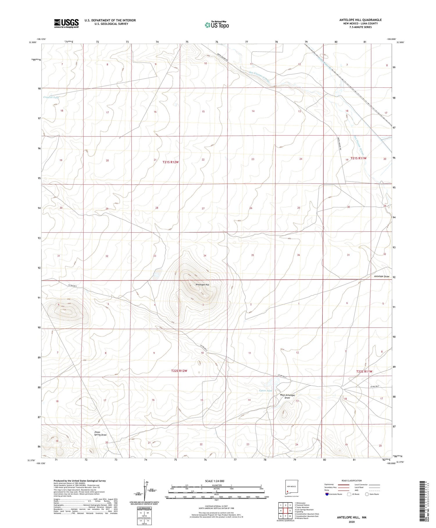 Antelope Hill New Mexico US Topo Map Image