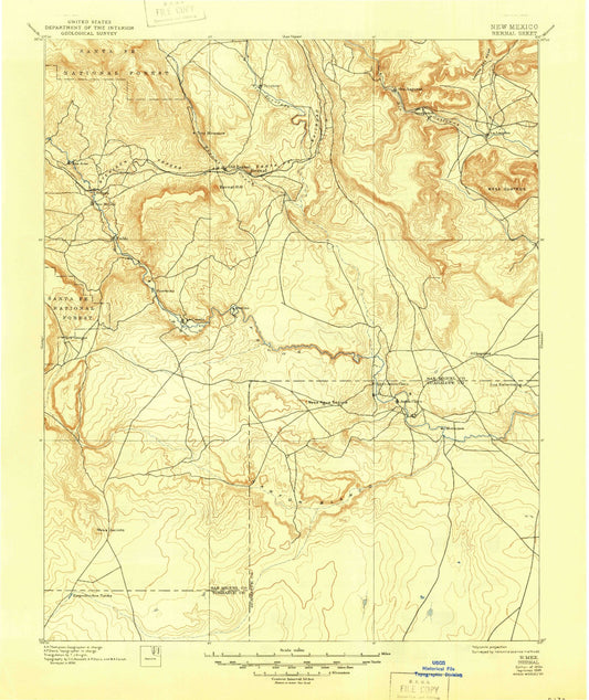Historic 1894 Bernal New Mexico 30'x30' Topo Map Image