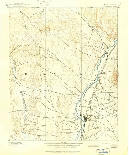 Historic 1888 Bernalillo New Mexico 30'x30' Topo Map Image
