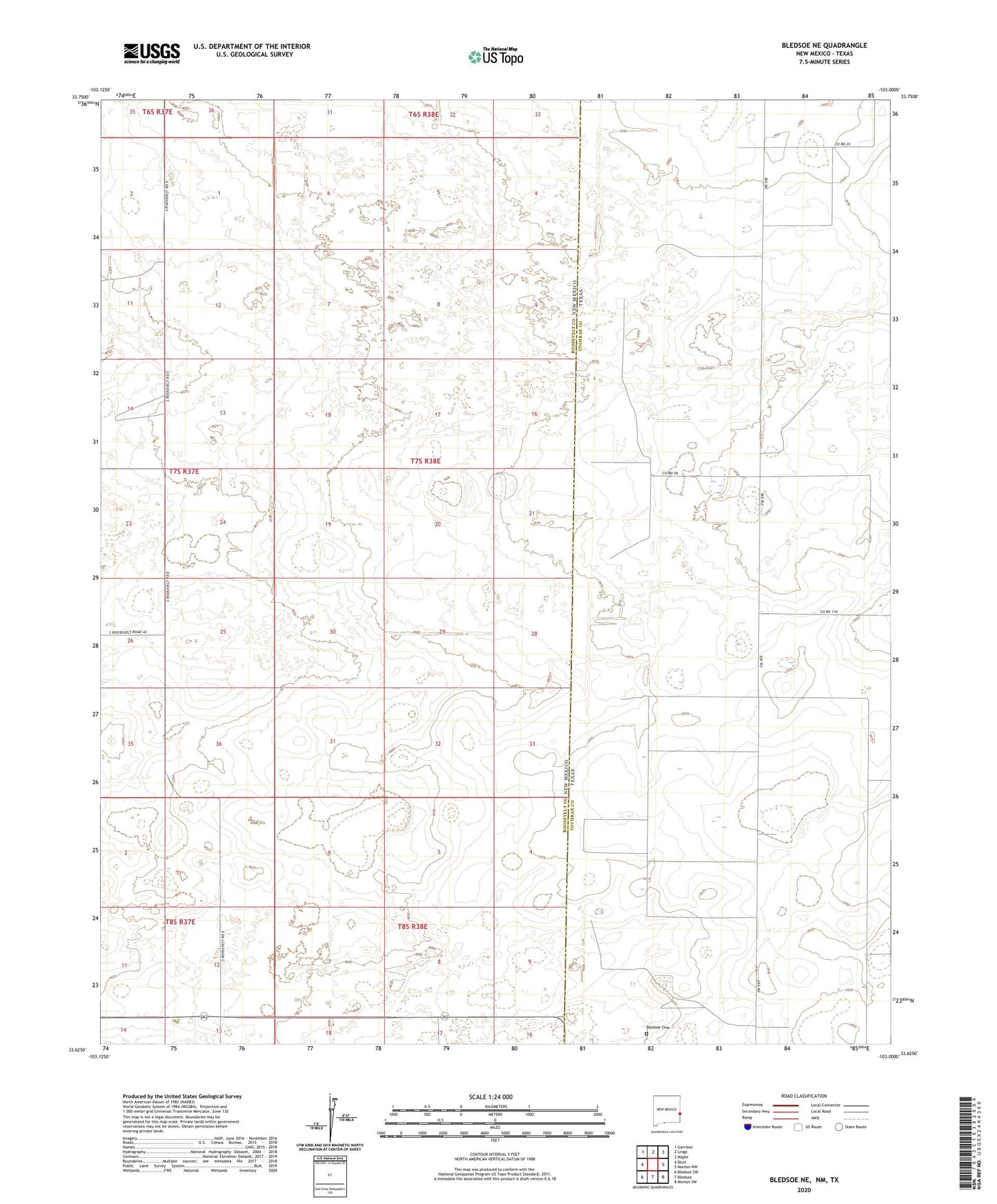Bledsoe NE New Mexico US Topo Map Image