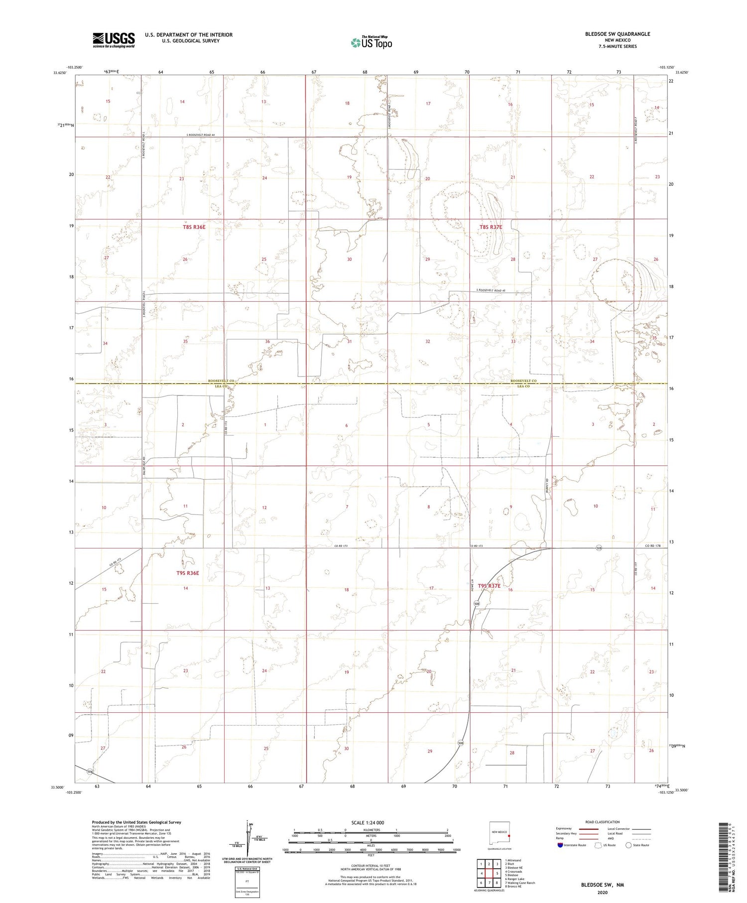 Bledsoe SW New Mexico US Topo Map Image