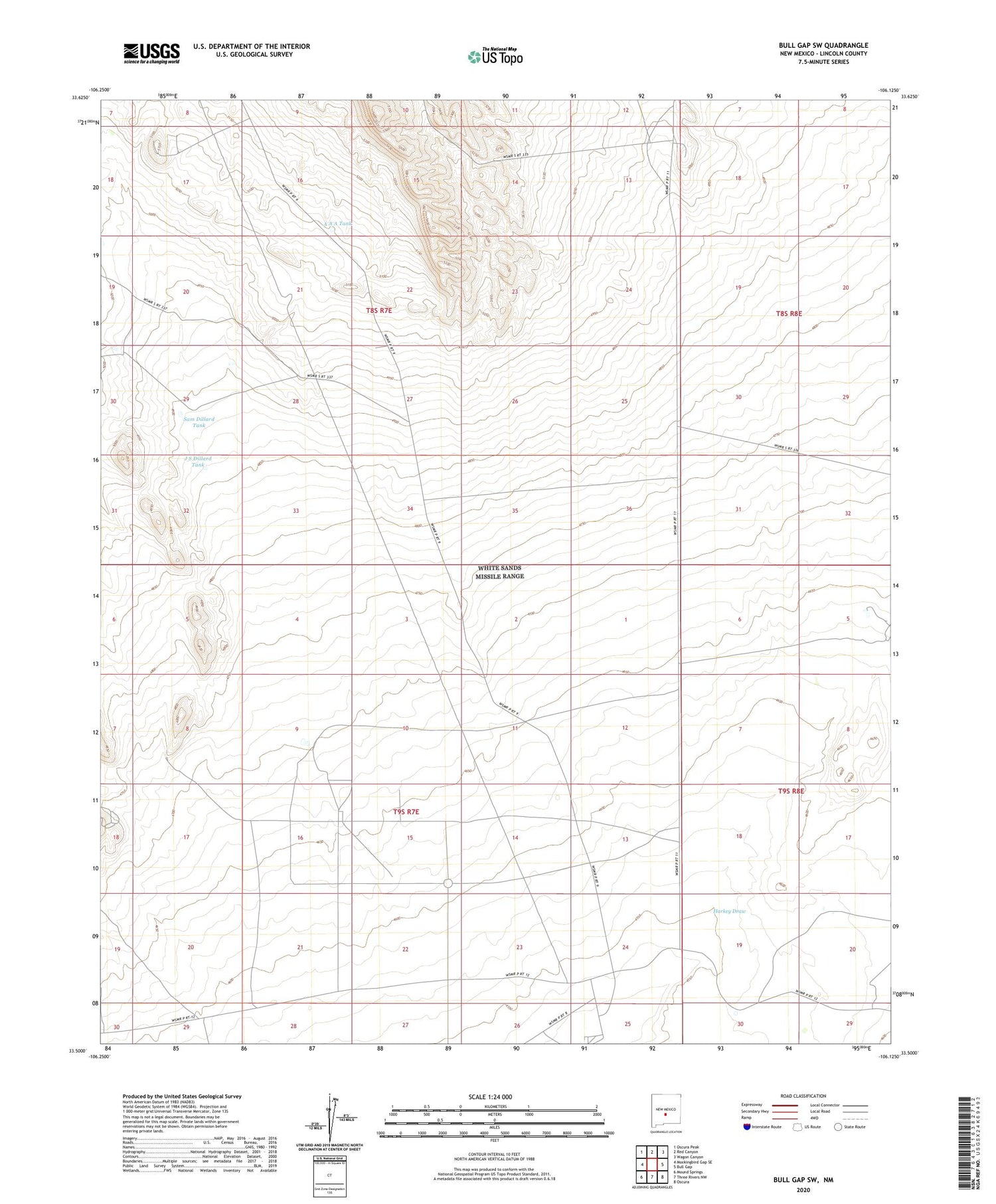 Bull Gap SW New Mexico US Topo Map Image