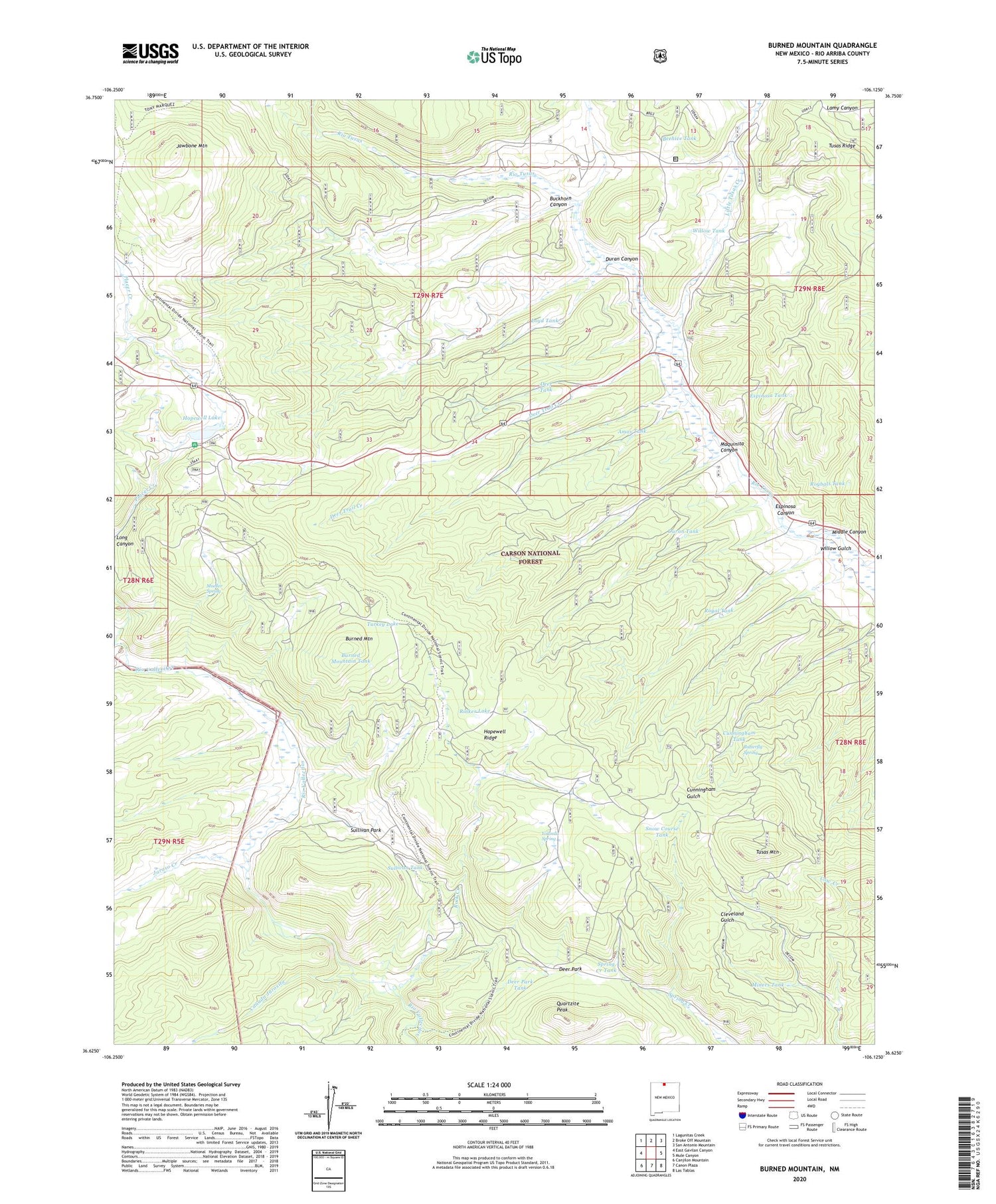 Burned Mountain New Mexico US Topo Map Image