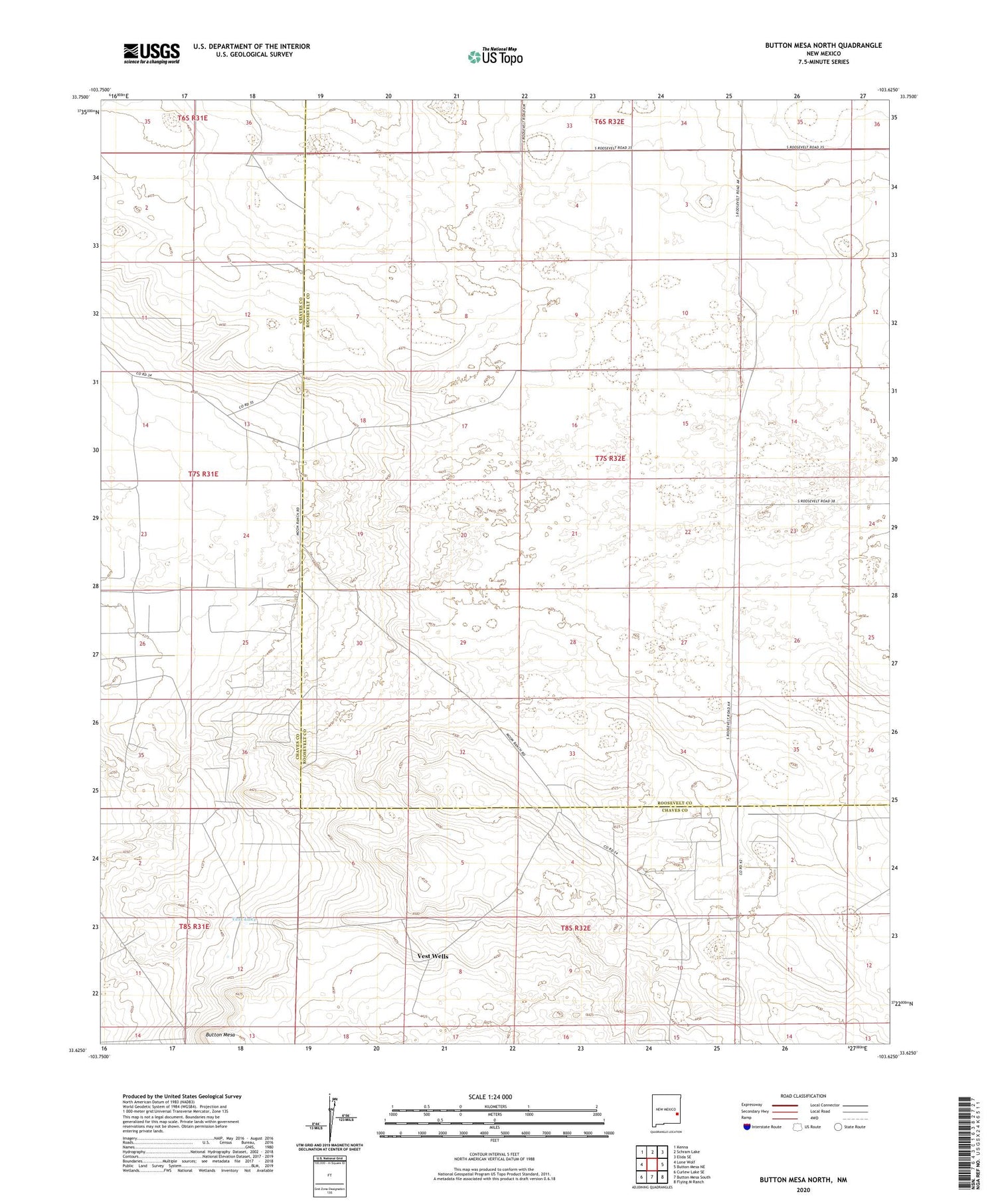 Button Mesa North New Mexico US Topo Map Image