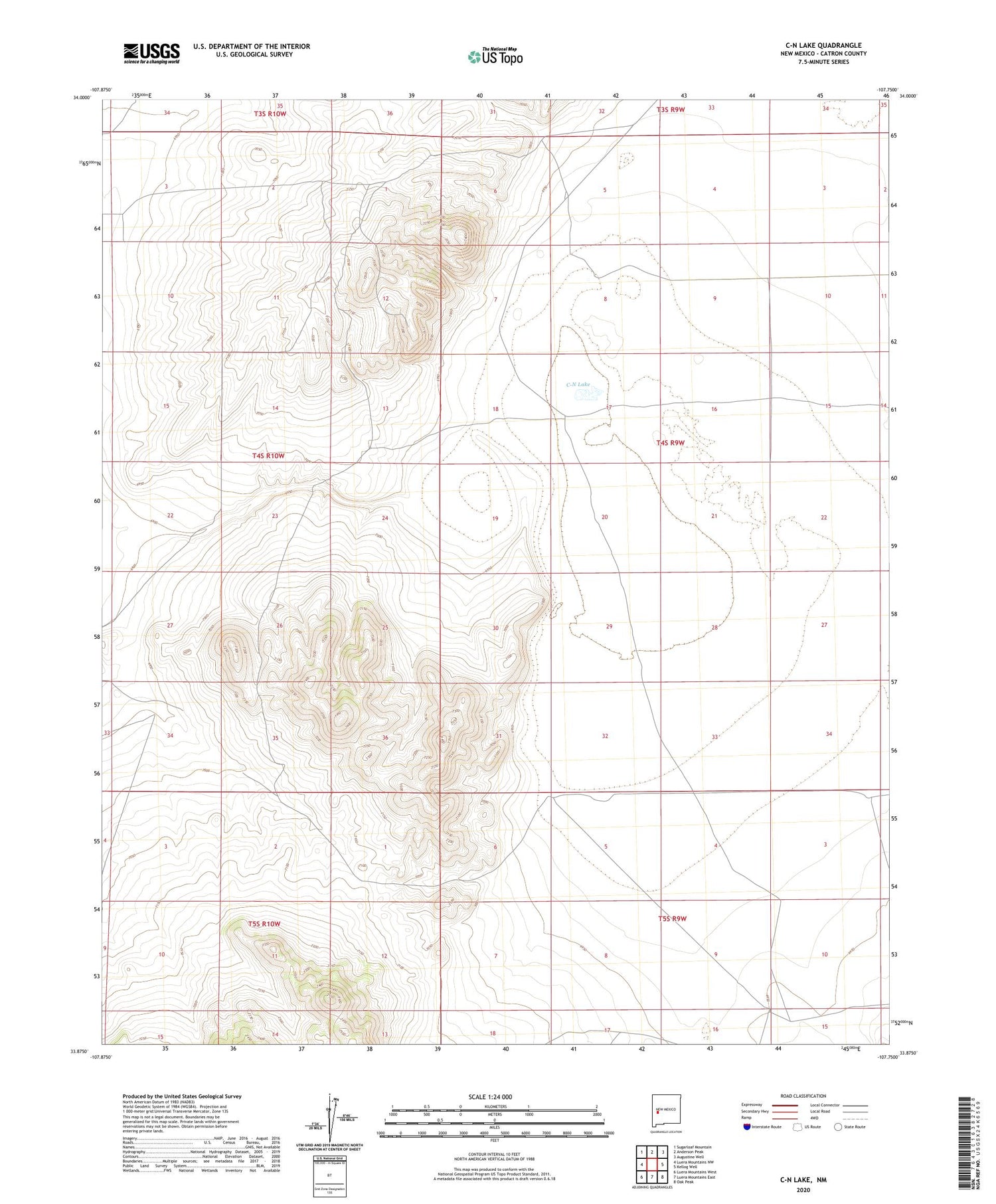 C-N Lake New Mexico US Topo Map Image