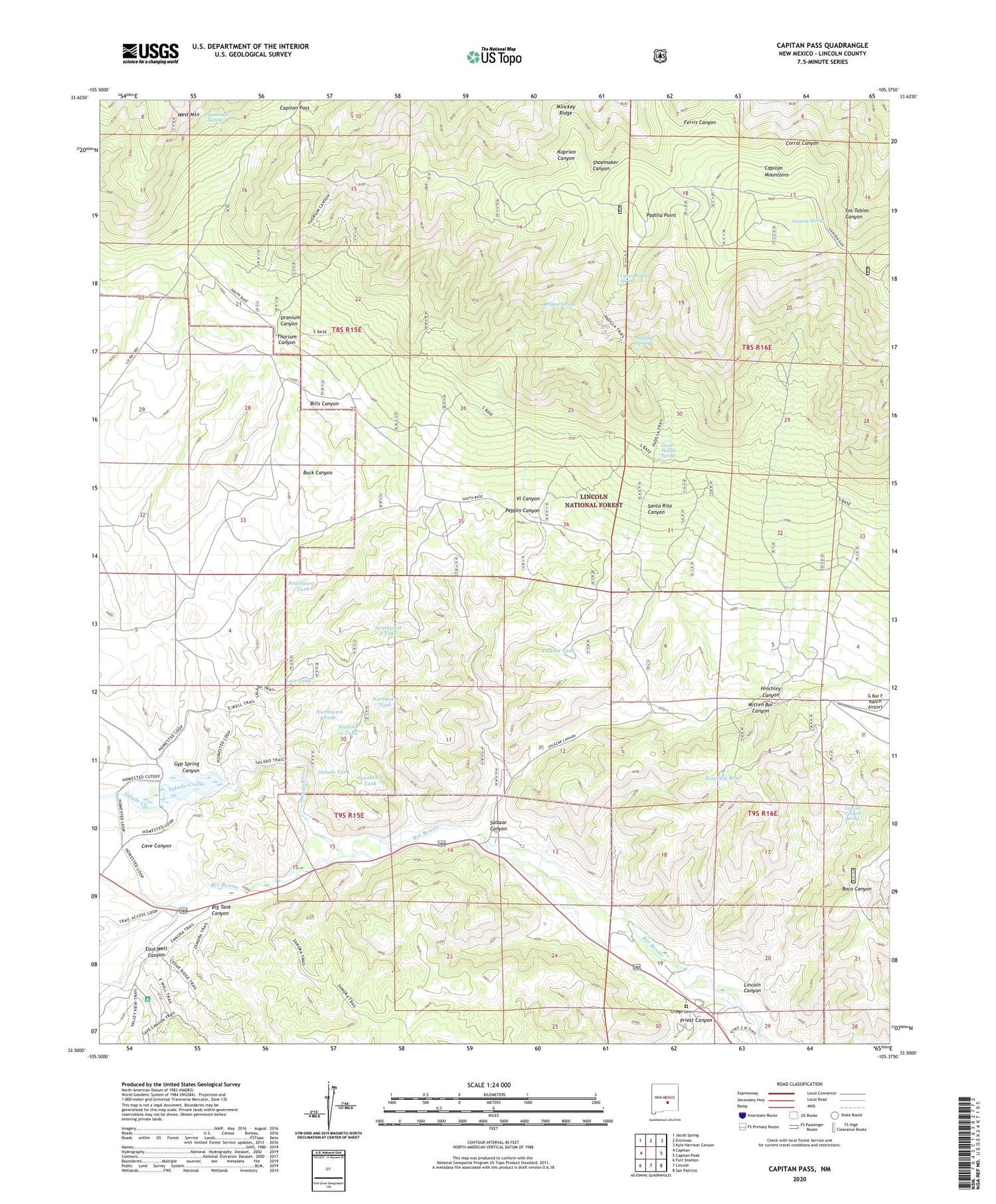 Capitan Pass New Mexico US Topo Map Image