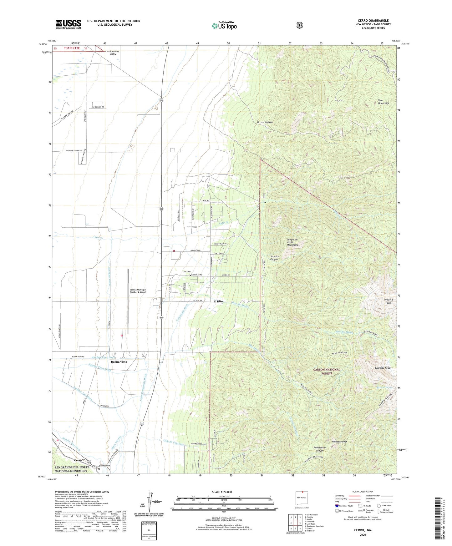 Cerro New Mexico US Topo Map Image