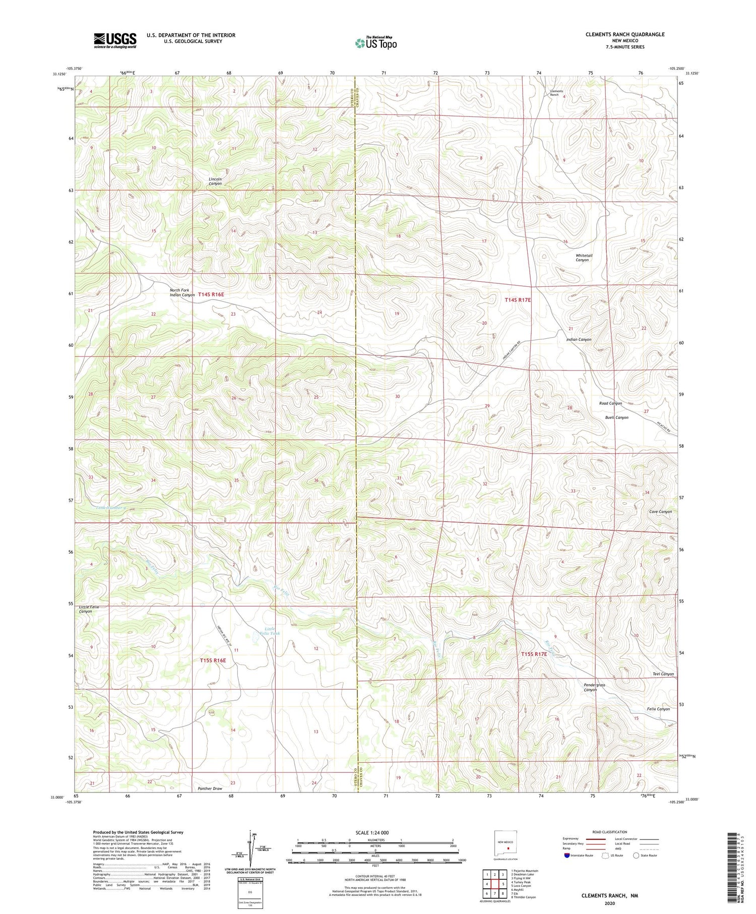 Clements Ranch New Mexico US Topo Map Image