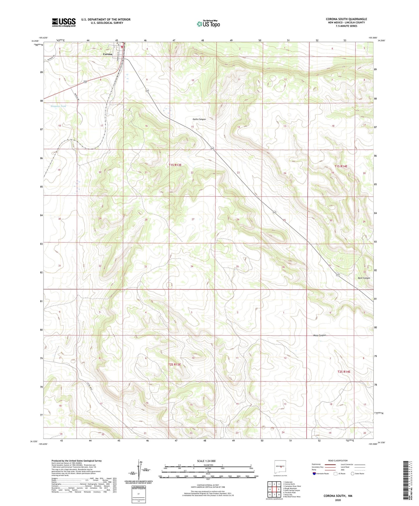 Corona South New Mexico US Topo Map Image