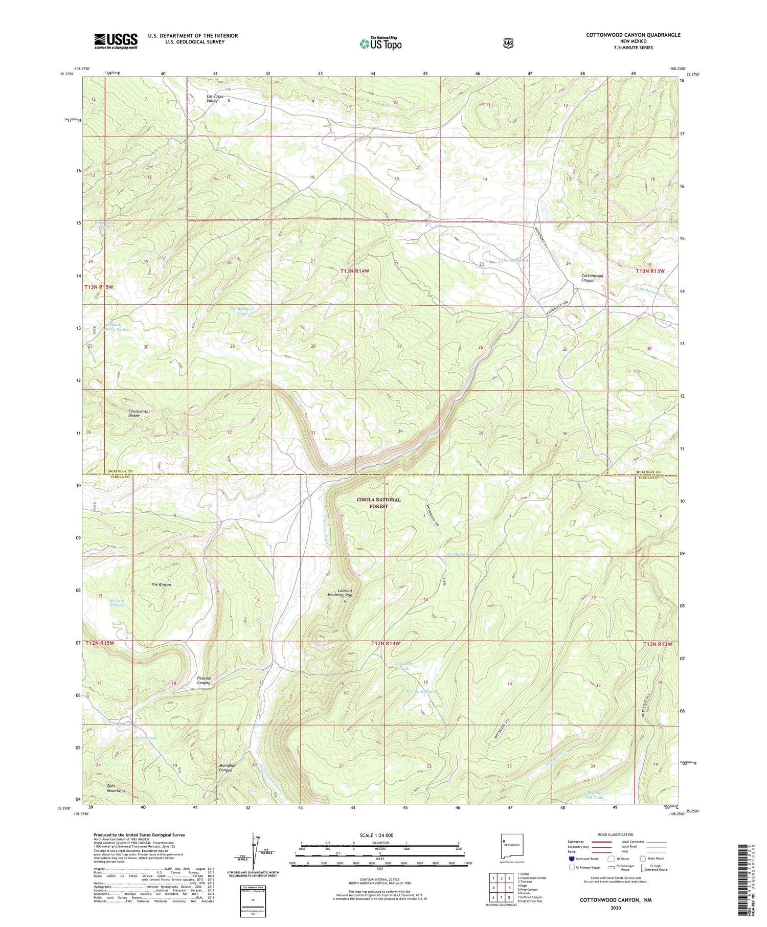 Cottonwood Canyon New Mexico US Topo Map Image