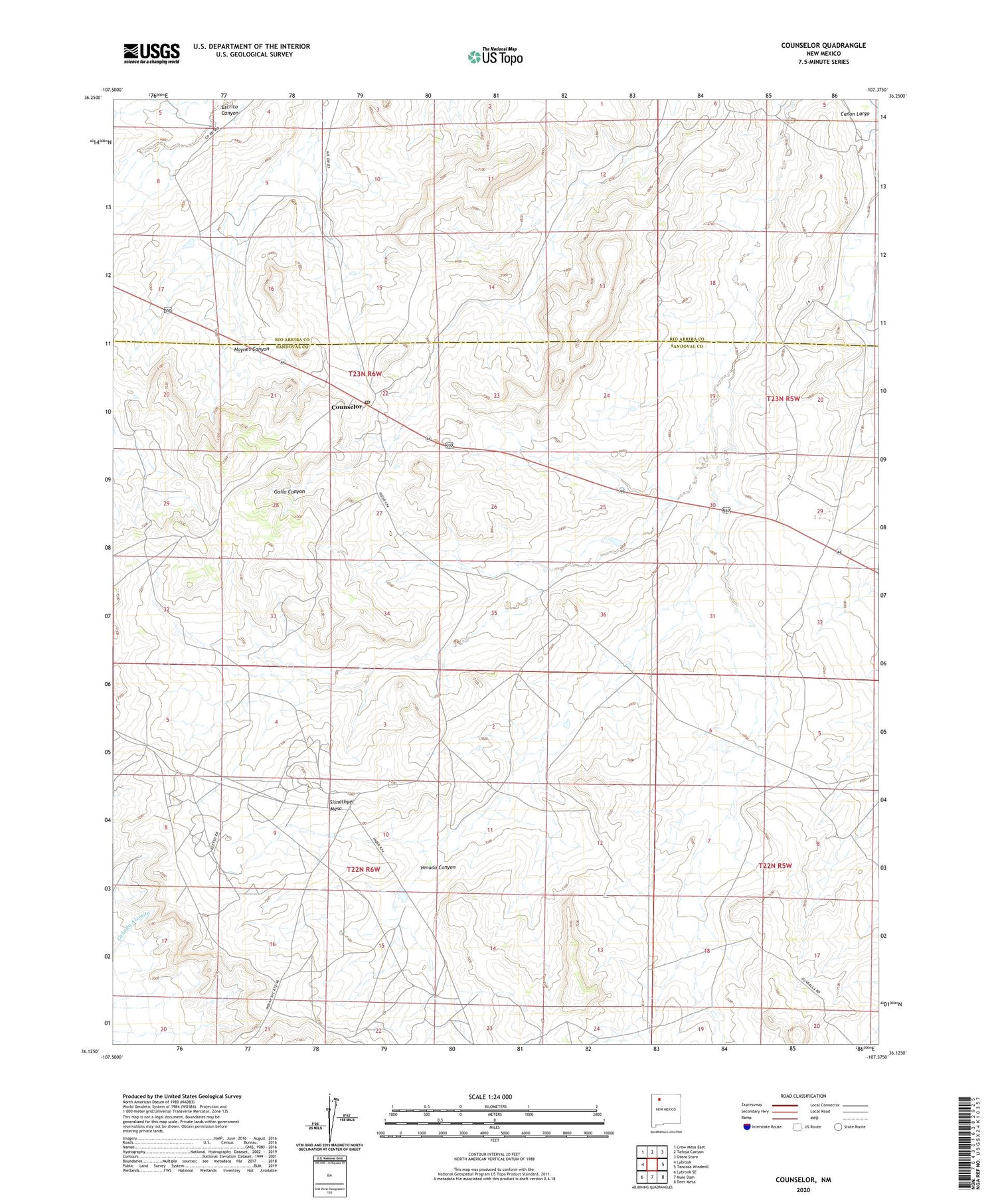 Counselor New Mexico US Topo Map Image
