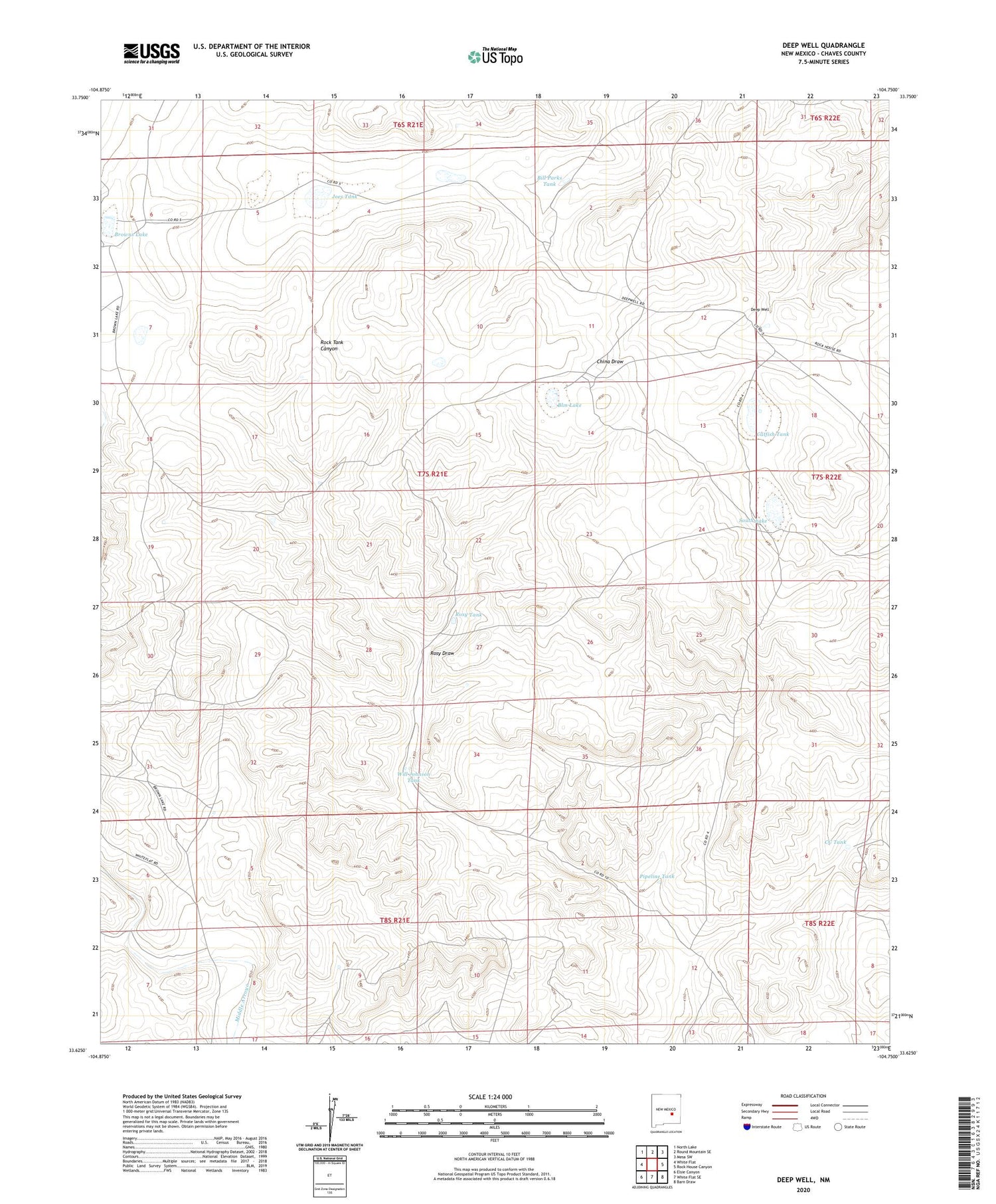 Deep Well New Mexico US Topo Map Image