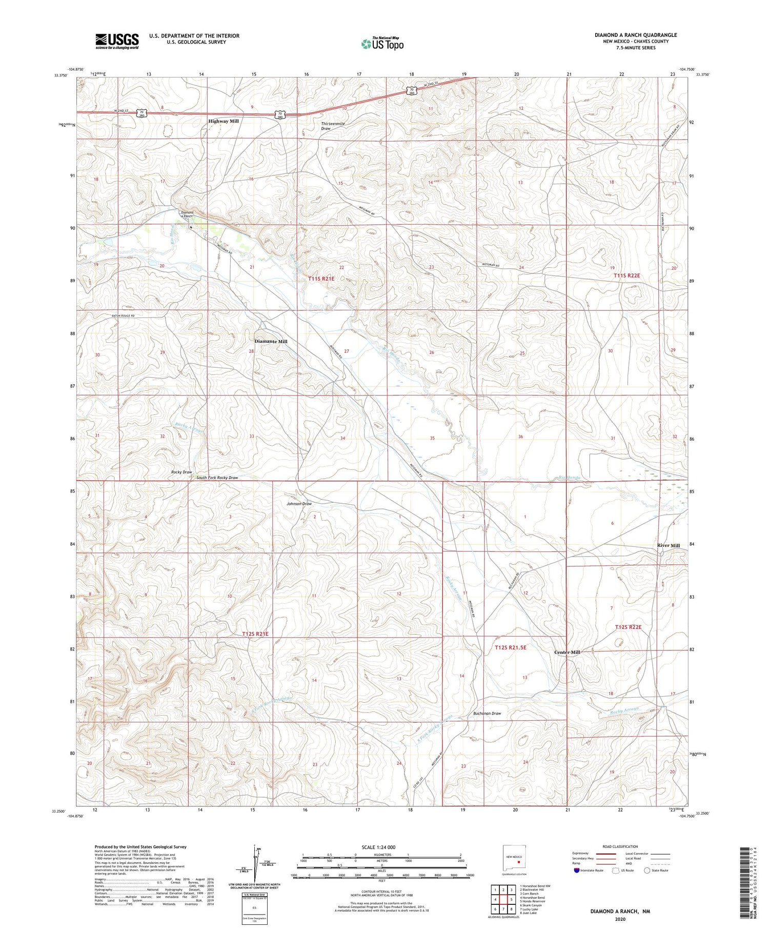 Diamond A Ranch New Mexico US Topo Map Image