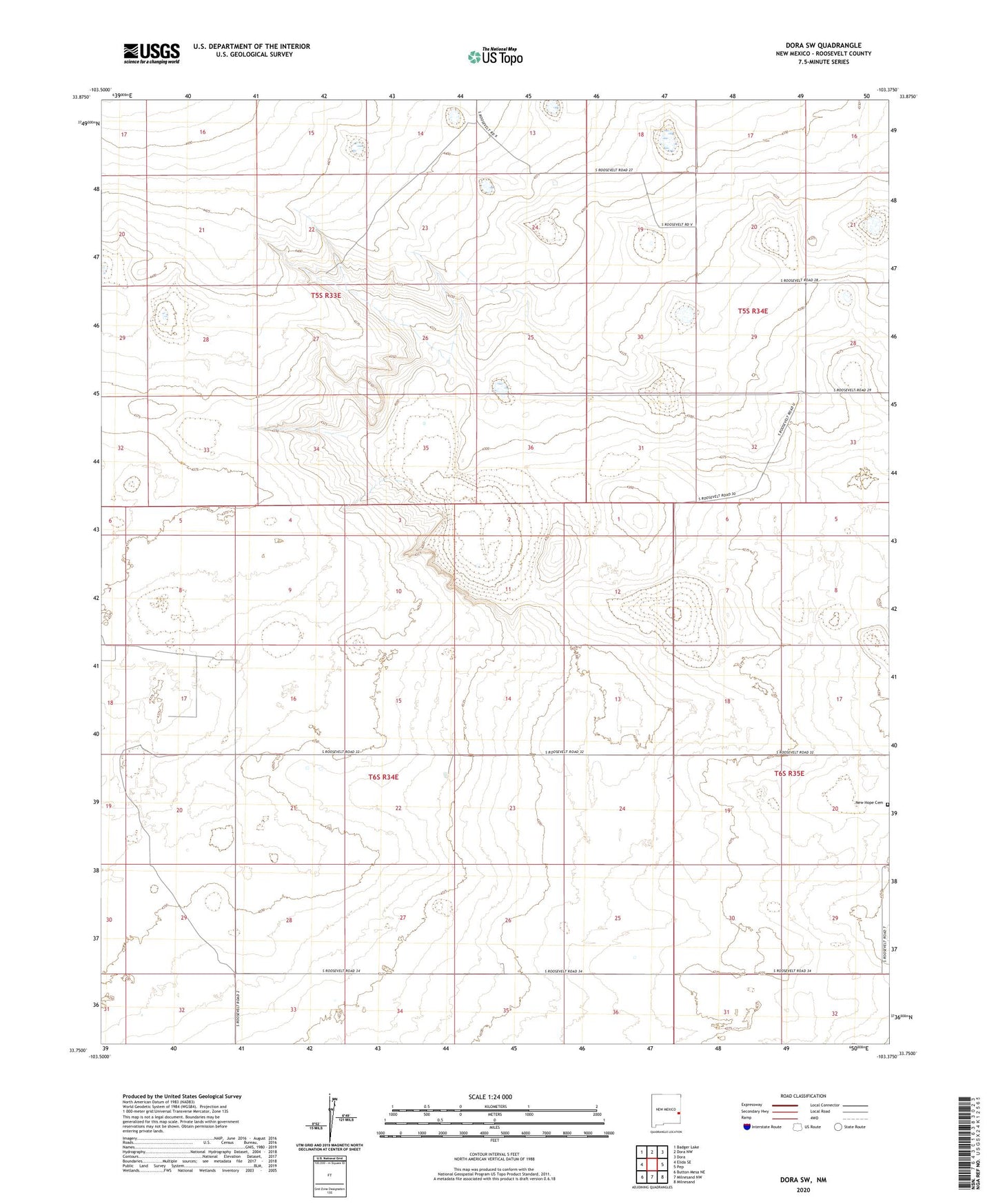 Dora SW New Mexico US Topo Map Image