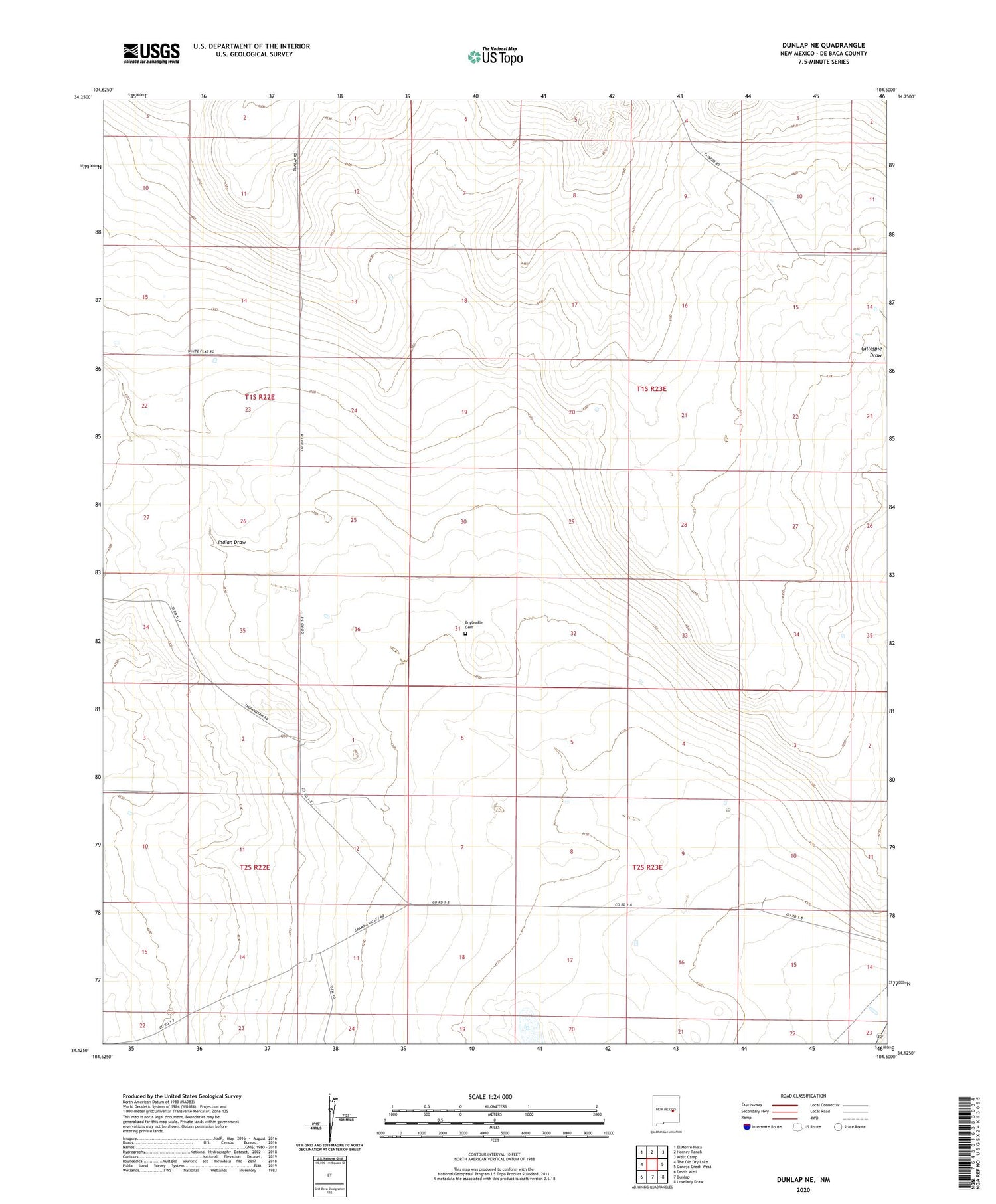 Dunlap NE New Mexico US Topo Map Image