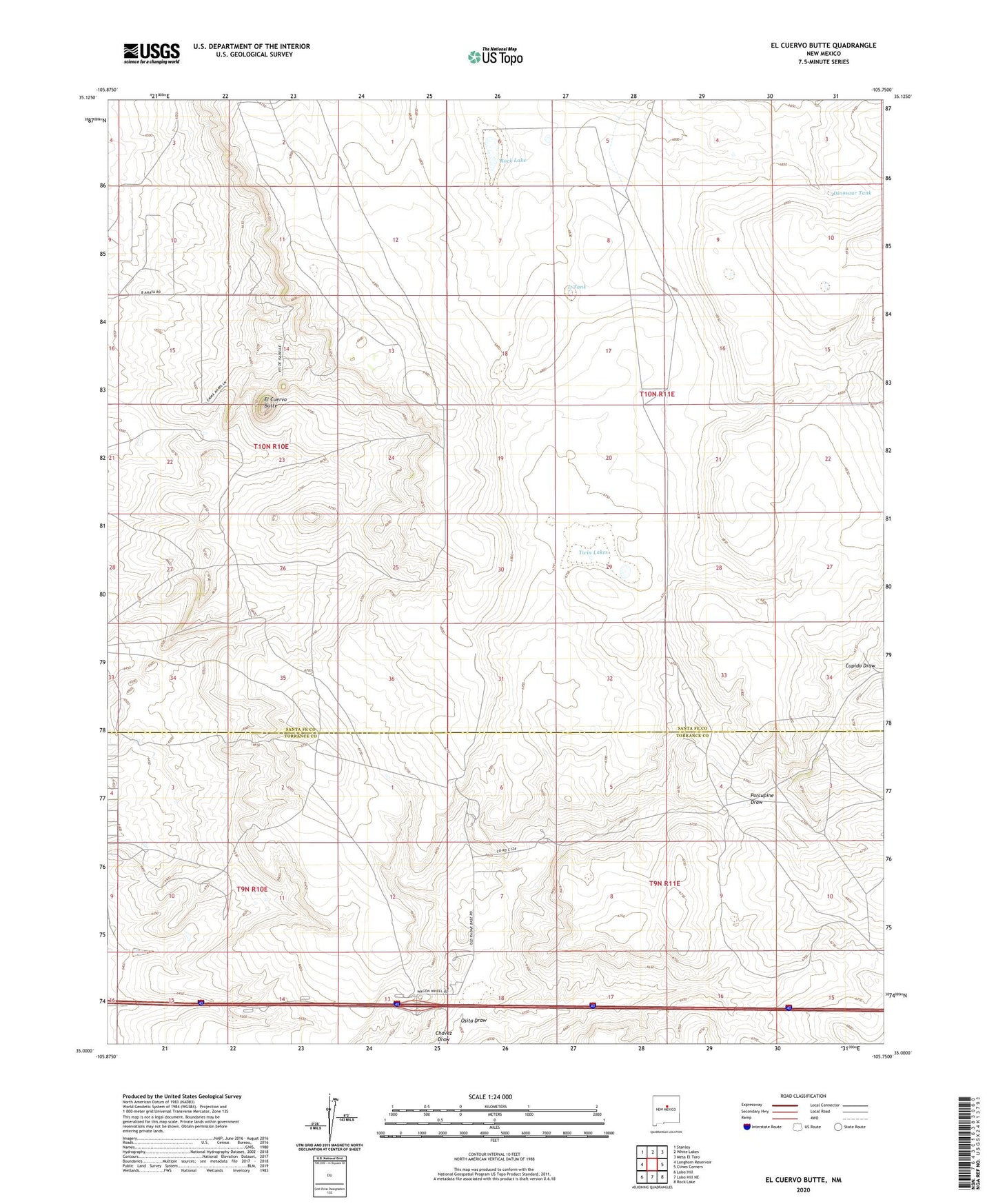 El Cuervo Butte New Mexico US Topo Map Image