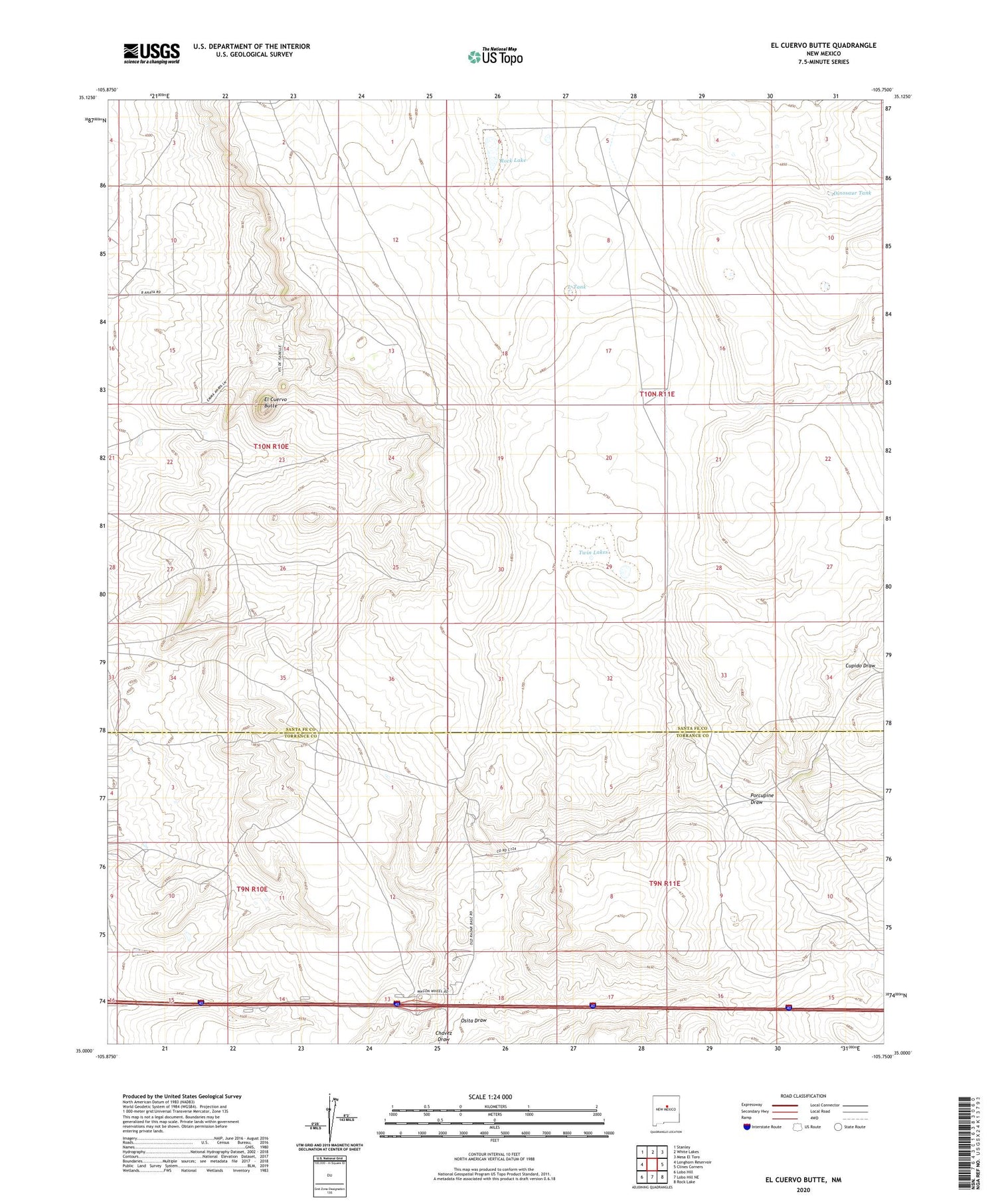 El Cuervo Butte New Mexico US Topo Map Image