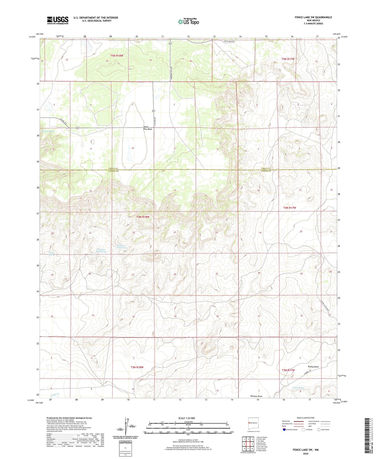 Fence Lake SW New Mexico US Topo Map Image