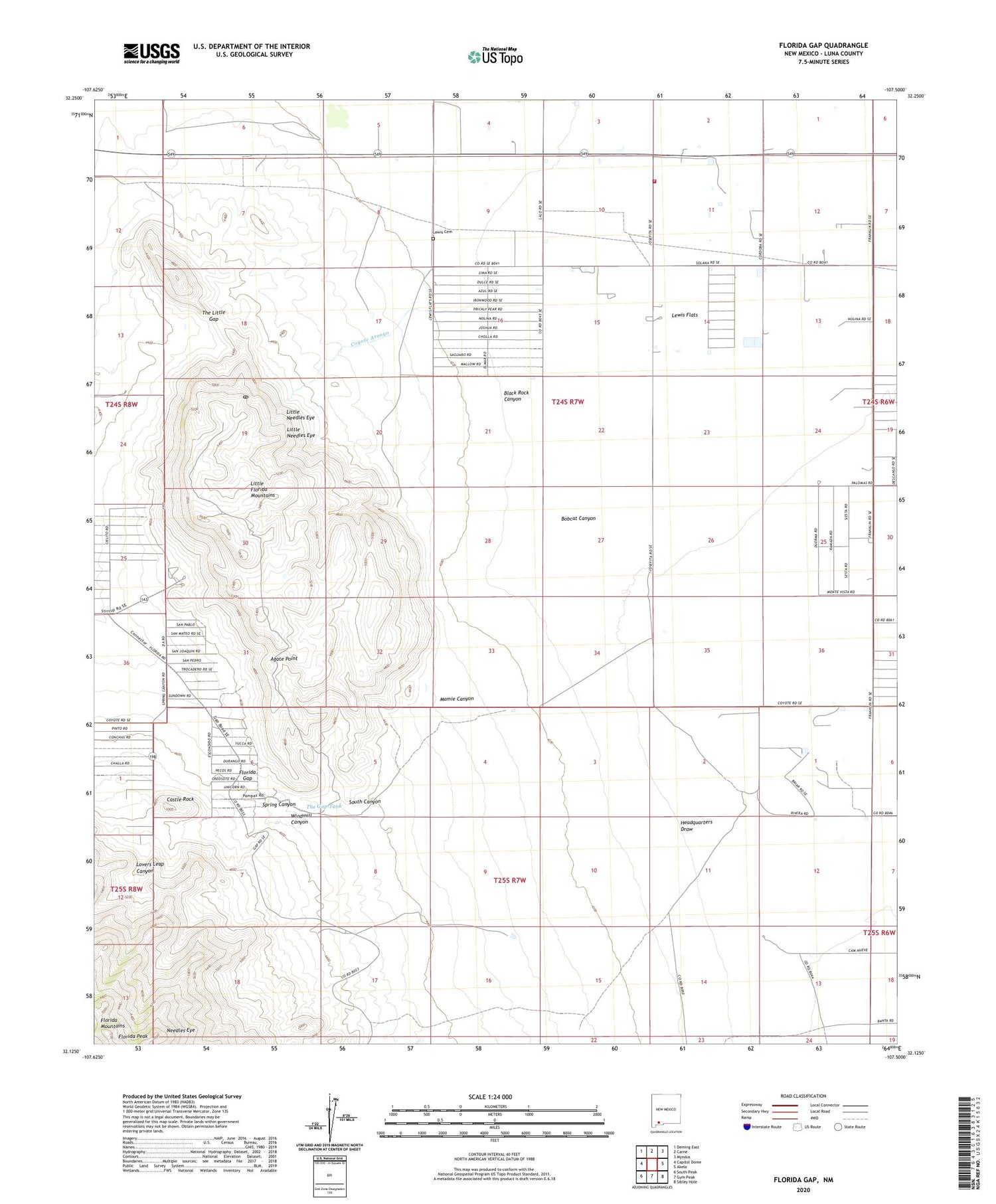 Florida Gap New Mexico US Topo Map Image