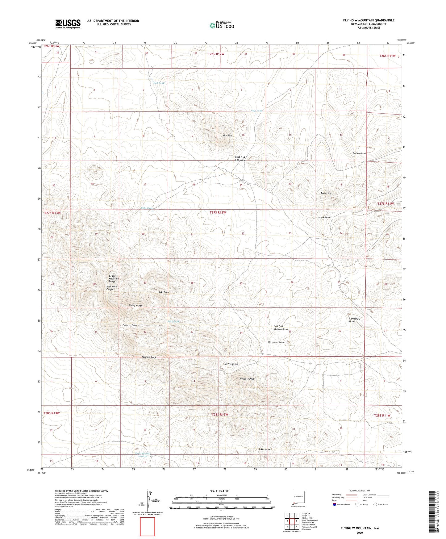 Flying W Mountain New Mexico US Topo Map Image