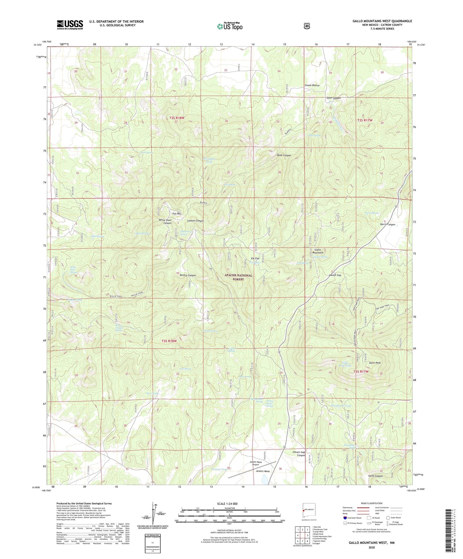 Gallo Mountains West New Mexico US Topo Map Image