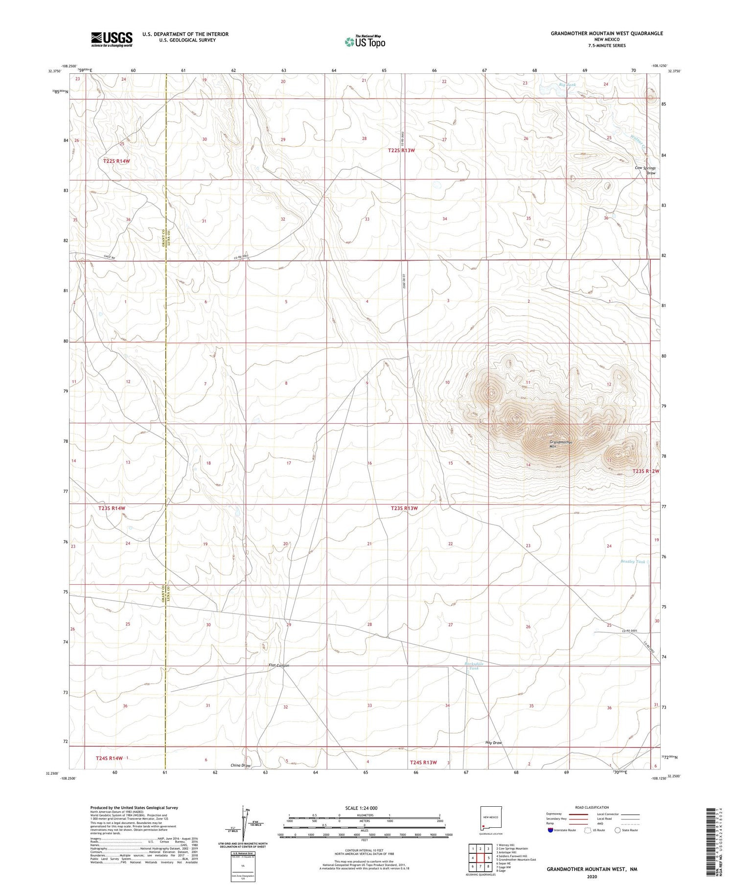 Grandmother Mountain West New Mexico US Topo Map Image