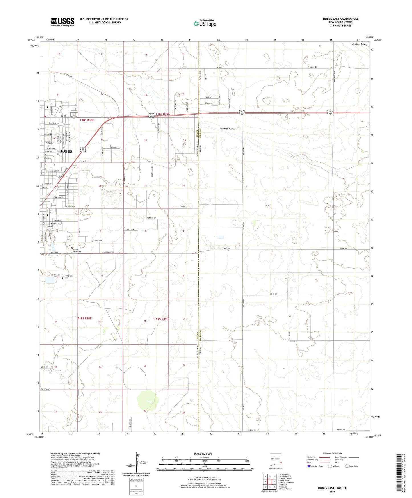 Hobbs East New Mexico US Topo Map Image