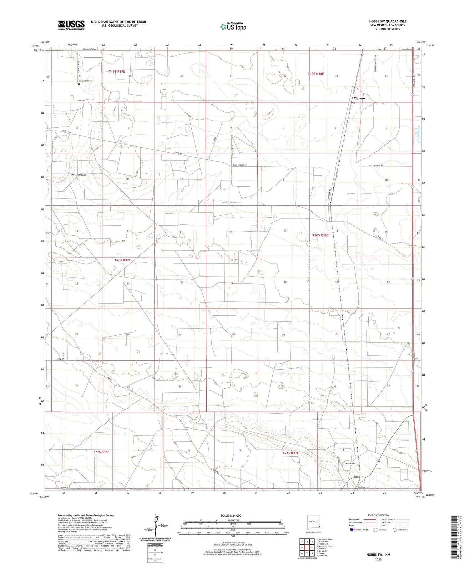 Hobbs SW New Mexico US Topo Map Image