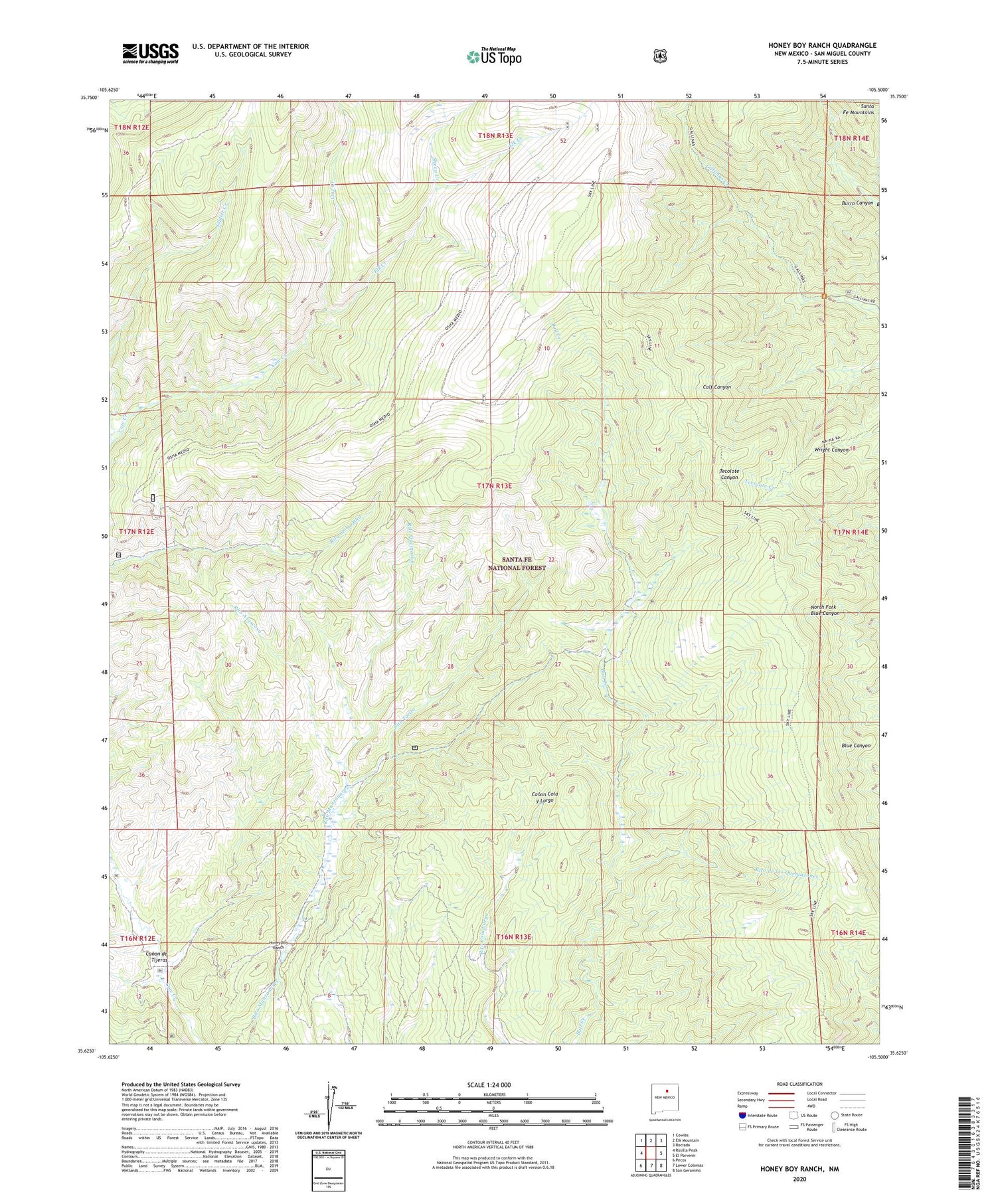 Honey Boy Ranch New Mexico US Topo Map Image