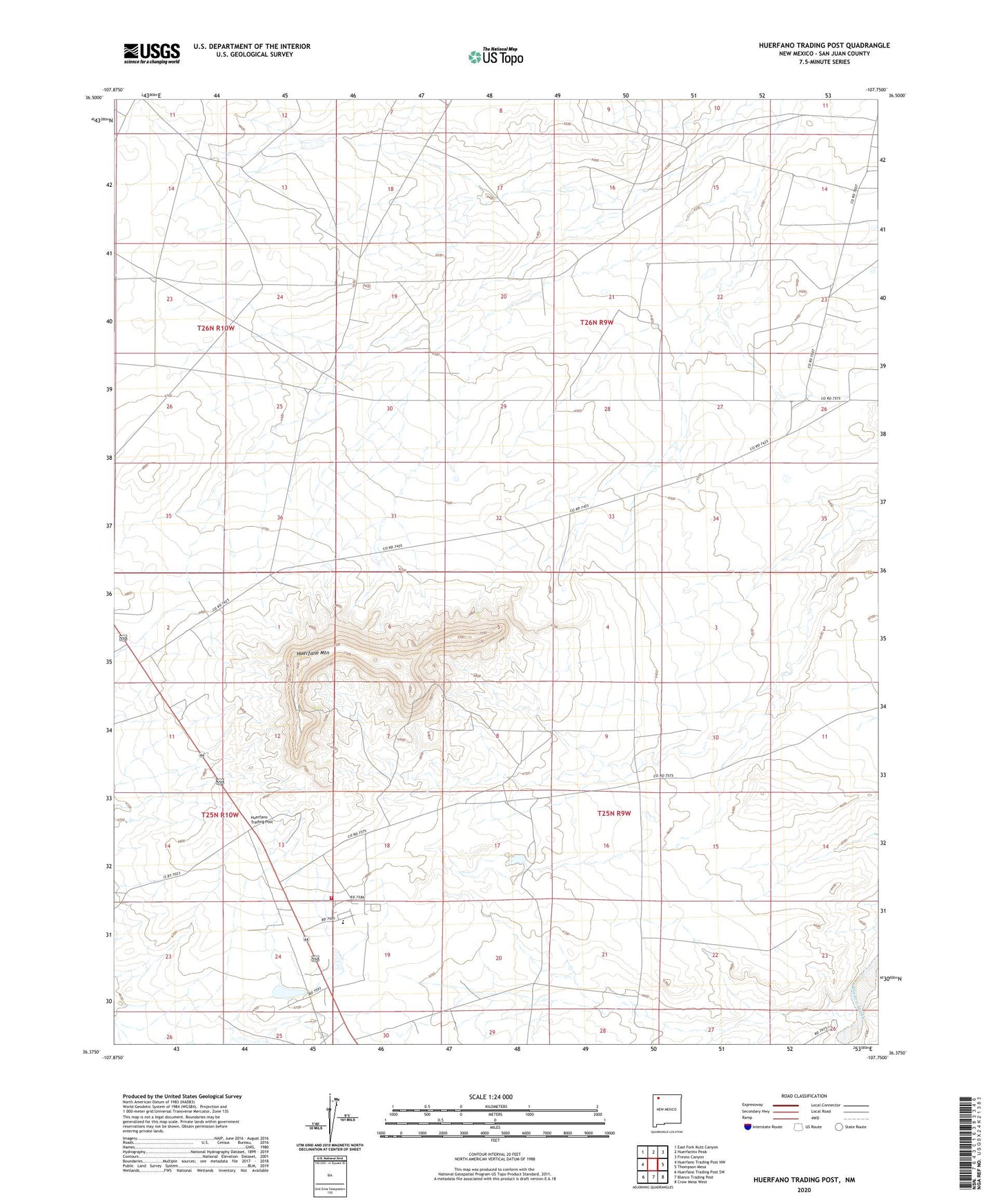 Huerfano Trading Post New Mexico US Topo Map Image