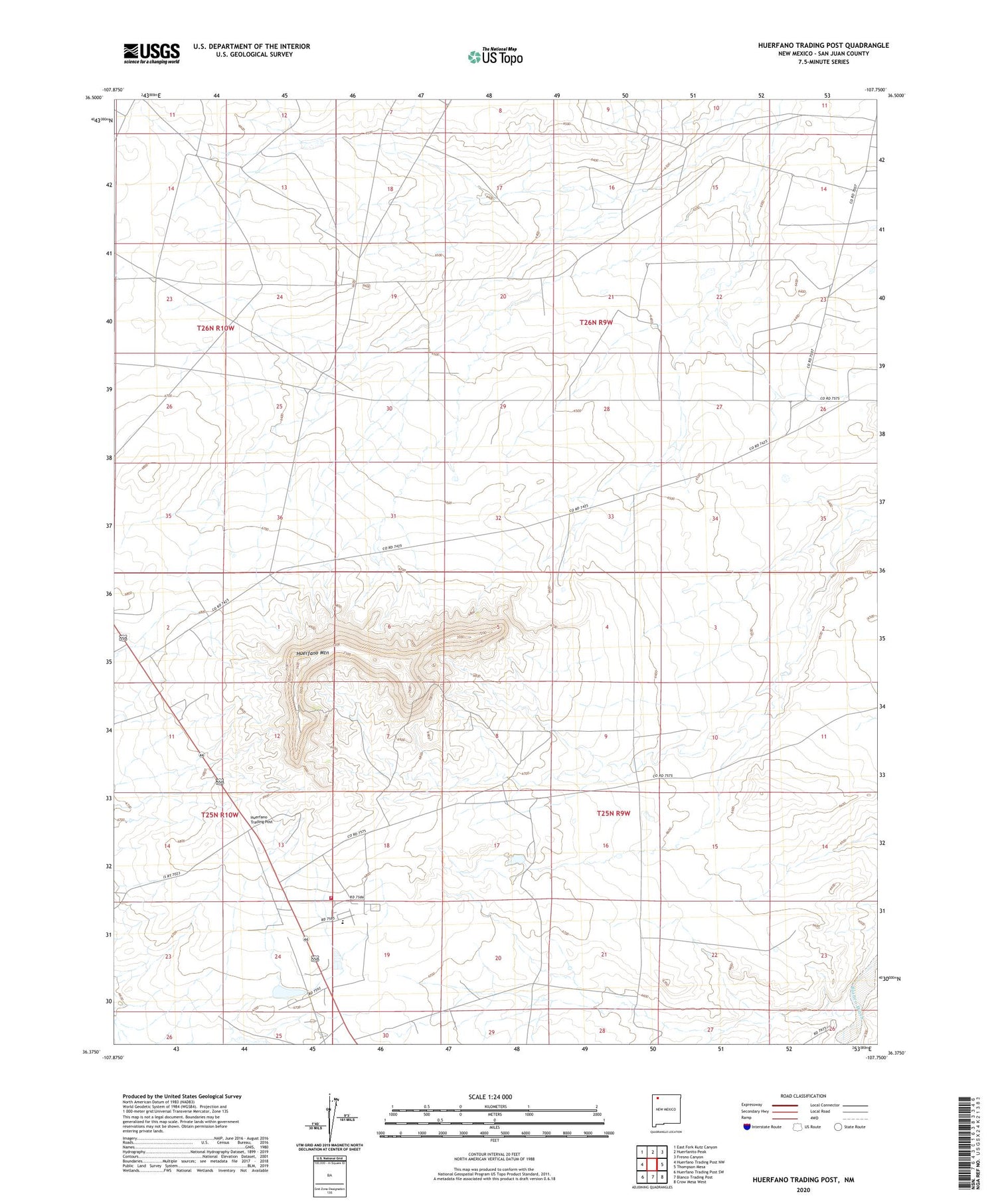 Huerfano Trading Post New Mexico US Topo Map Image