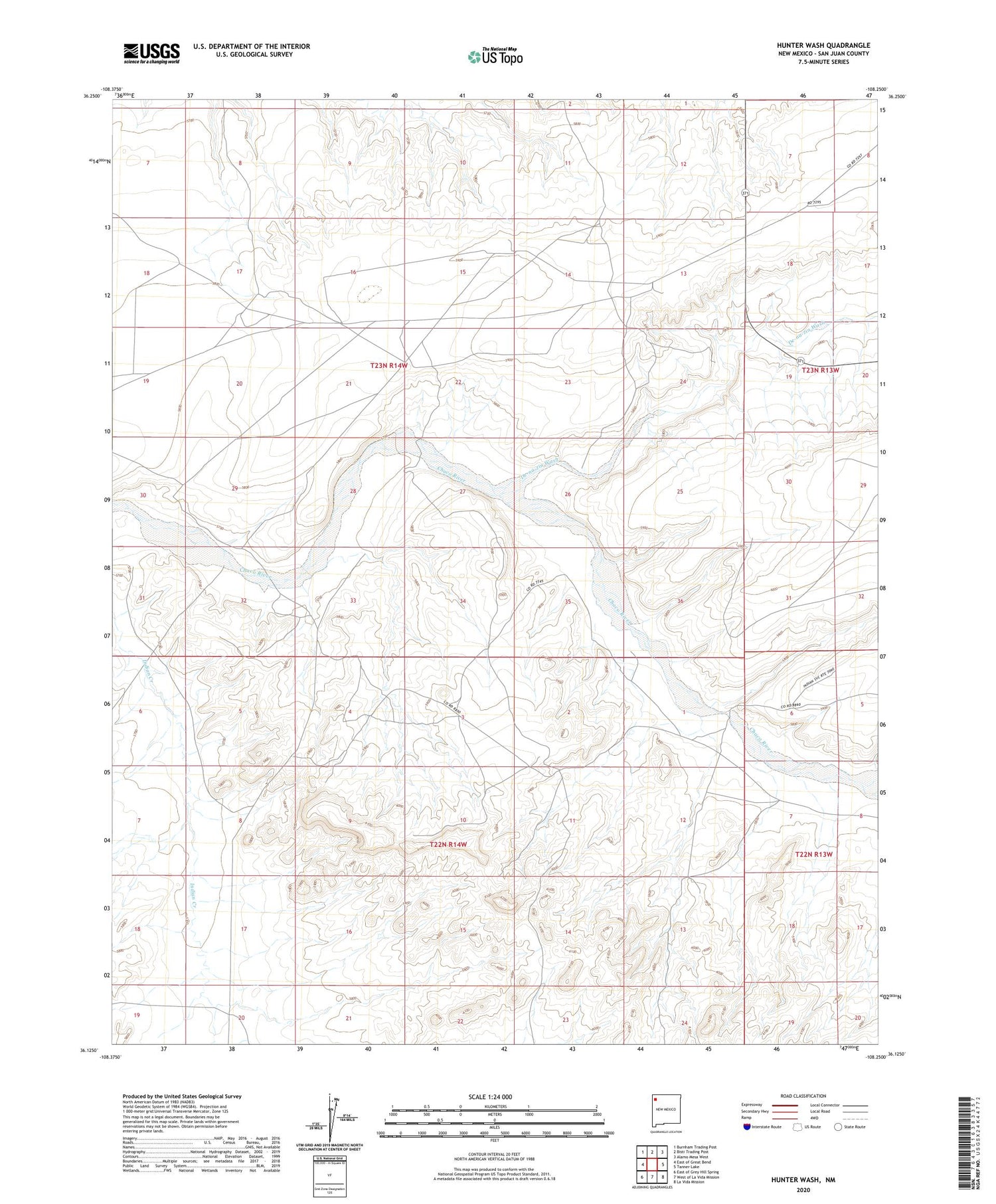 Hunter Wash New Mexico US Topo Map Image