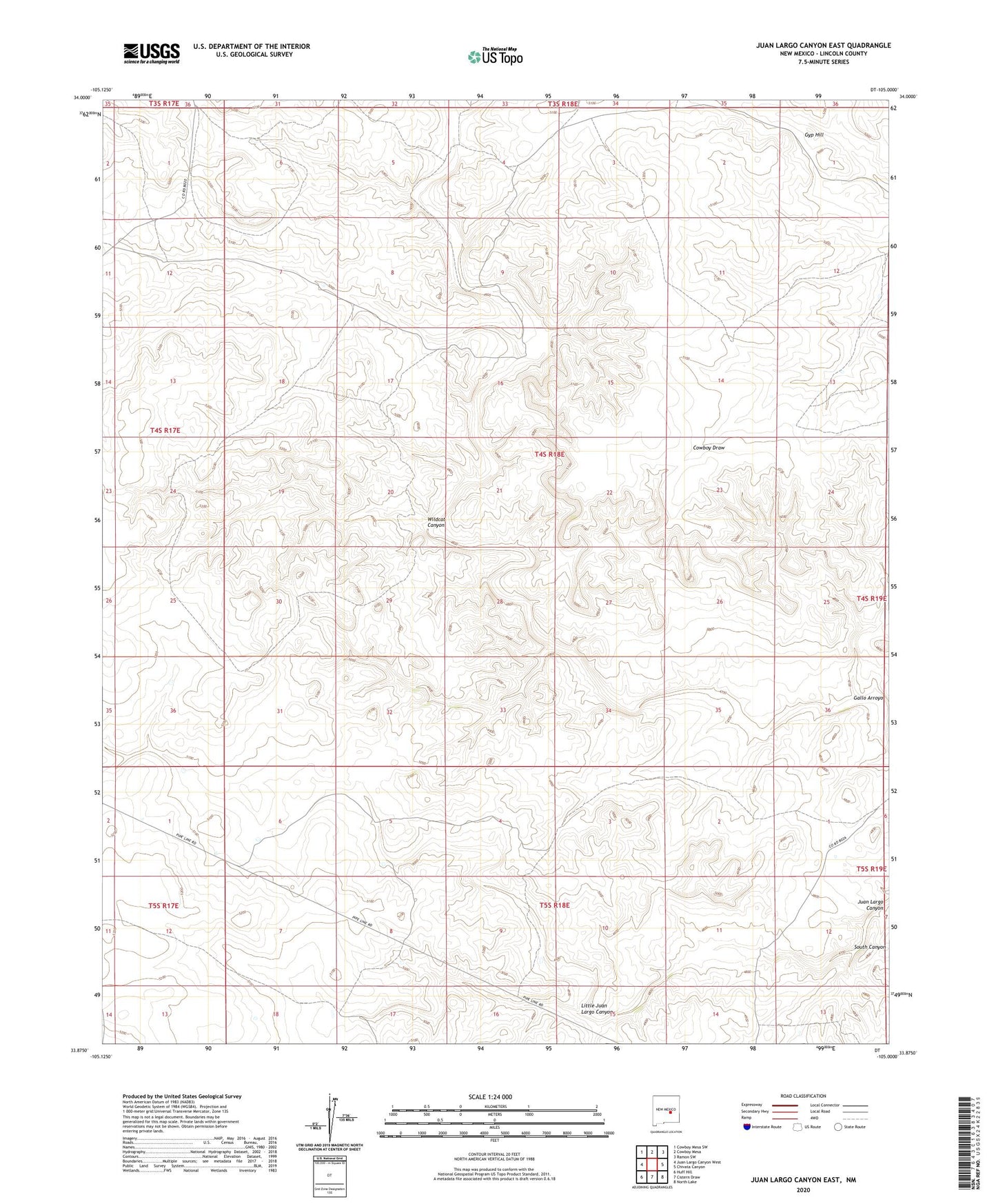 Juan Largo Canyon East New Mexico US Topo Map Image