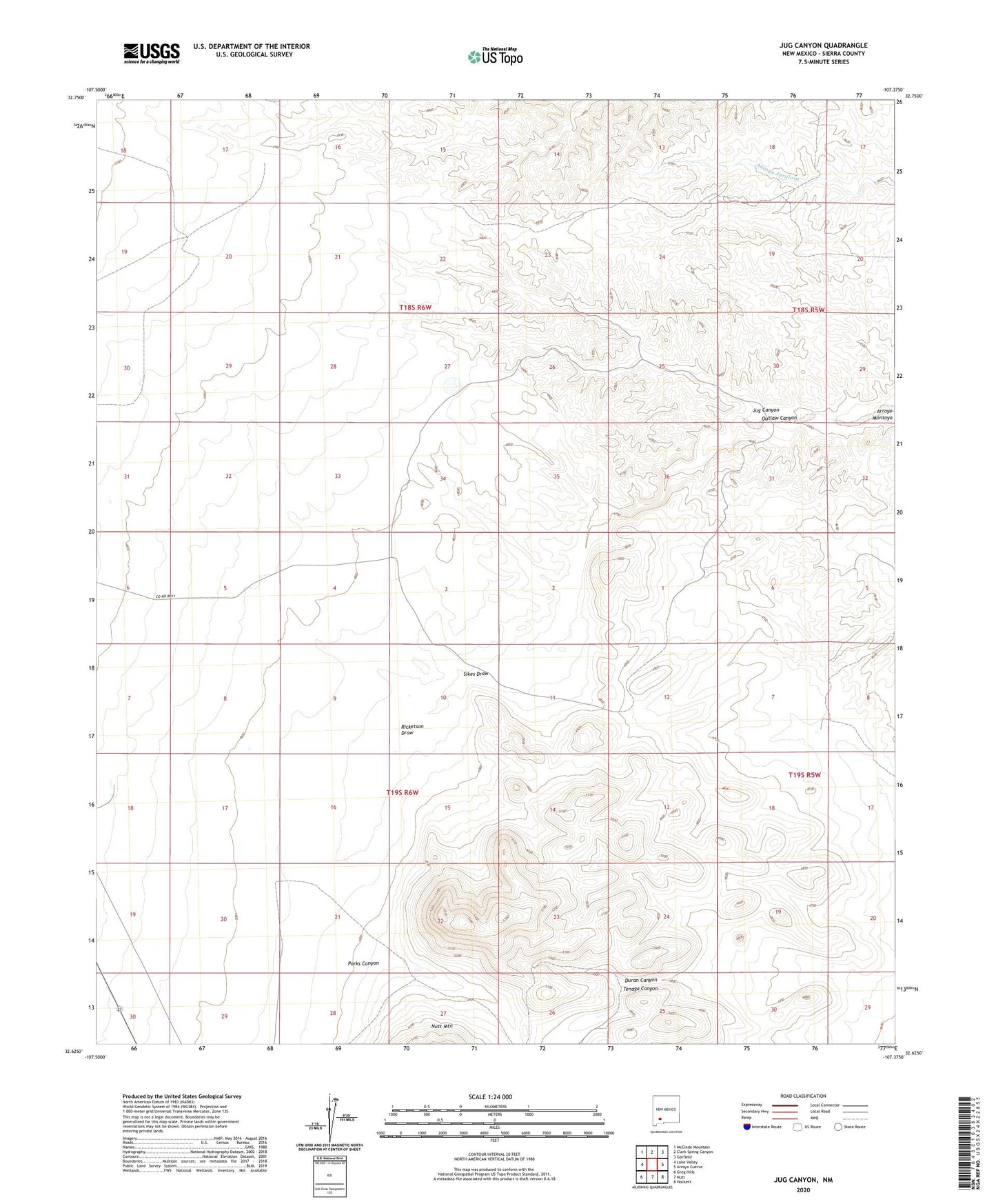 Jug Canyon New Mexico US Topo Map Image