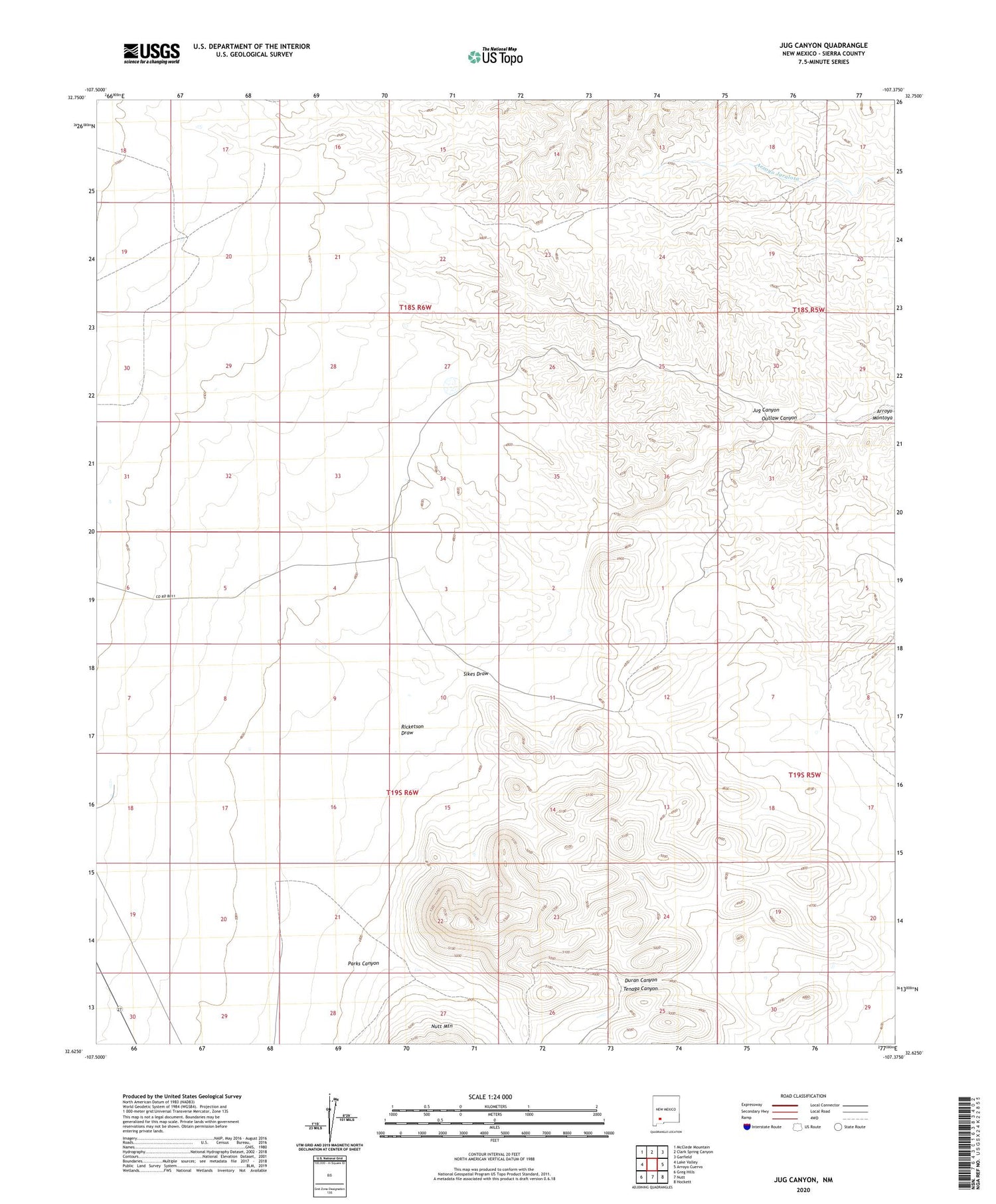 Jug Canyon New Mexico US Topo Map Image