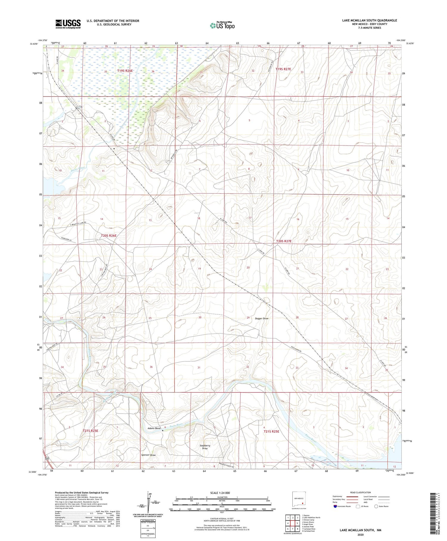 Lake McMillan South New Mexico US Topo Map Image