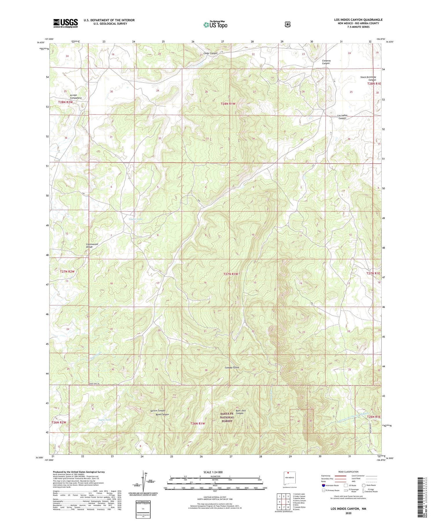 Los Indios Canyon New Mexico US Topo Map Image