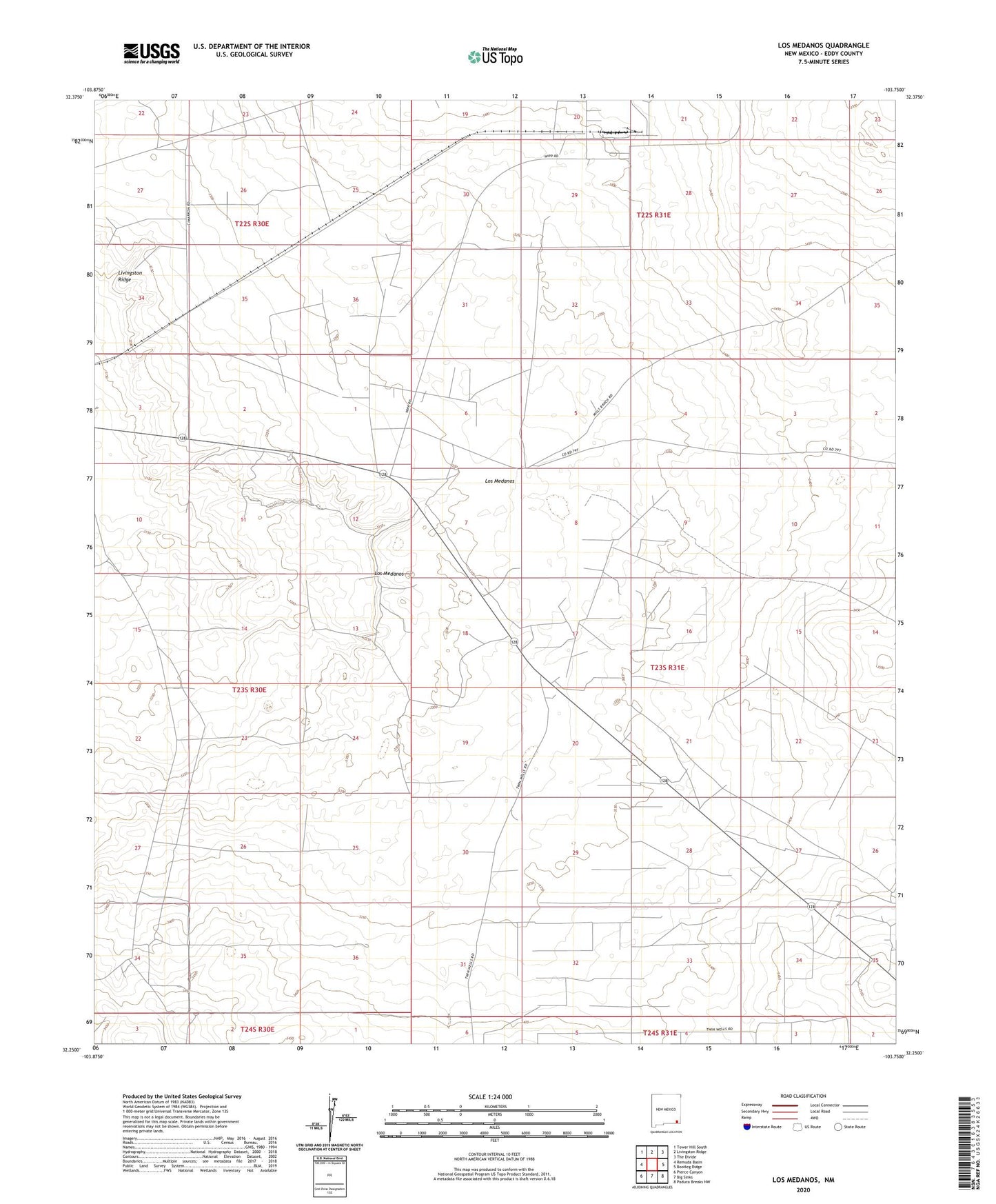 Los Medanos New Mexico US Topo Map Image