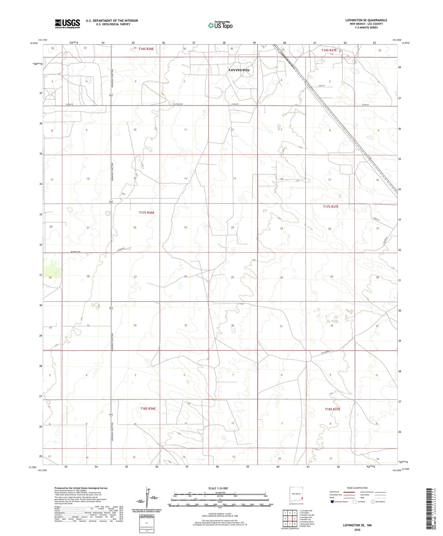 Lovington SE New Mexico US Topo Map Image