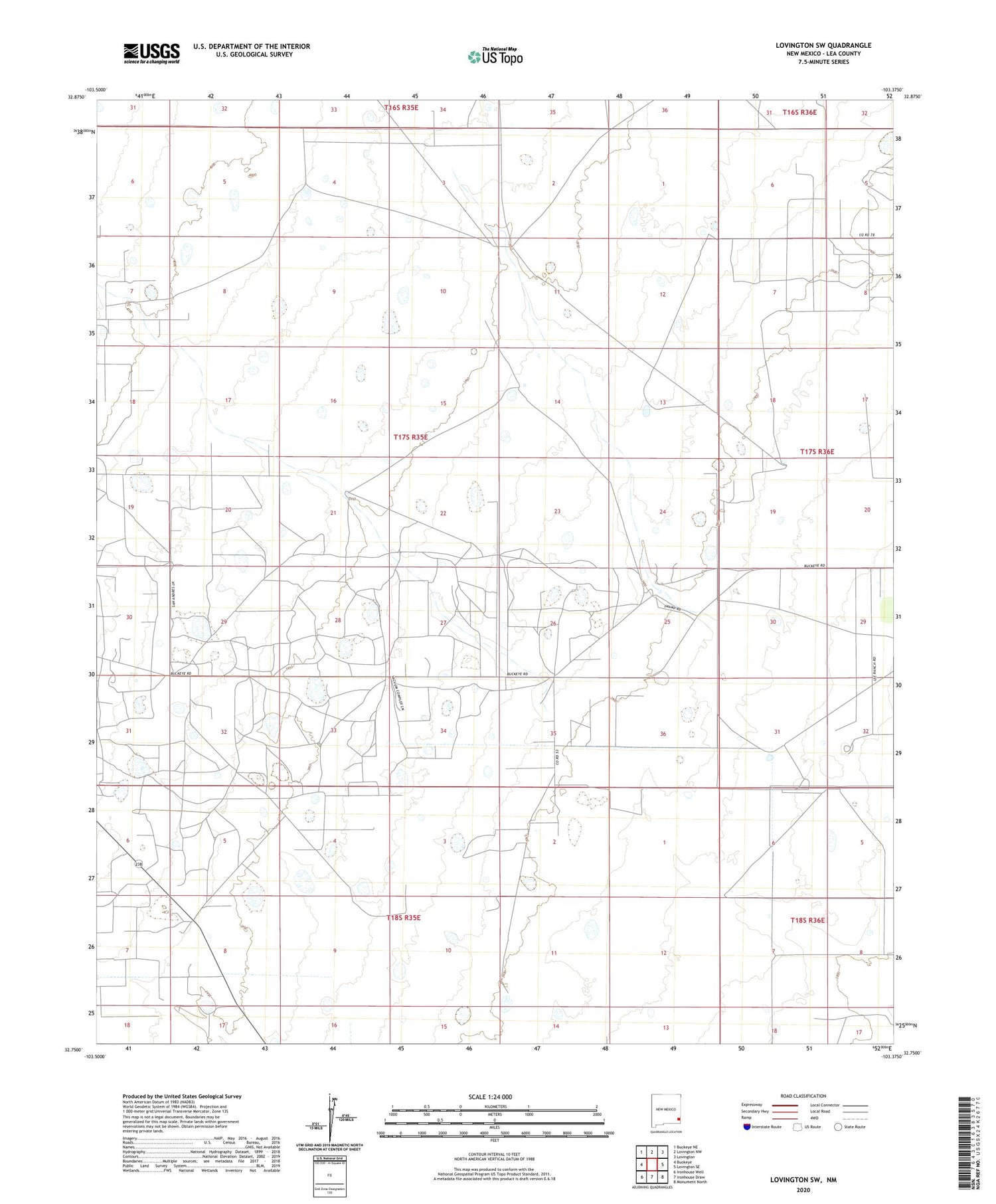 Lovington SW New Mexico US Topo Map Image