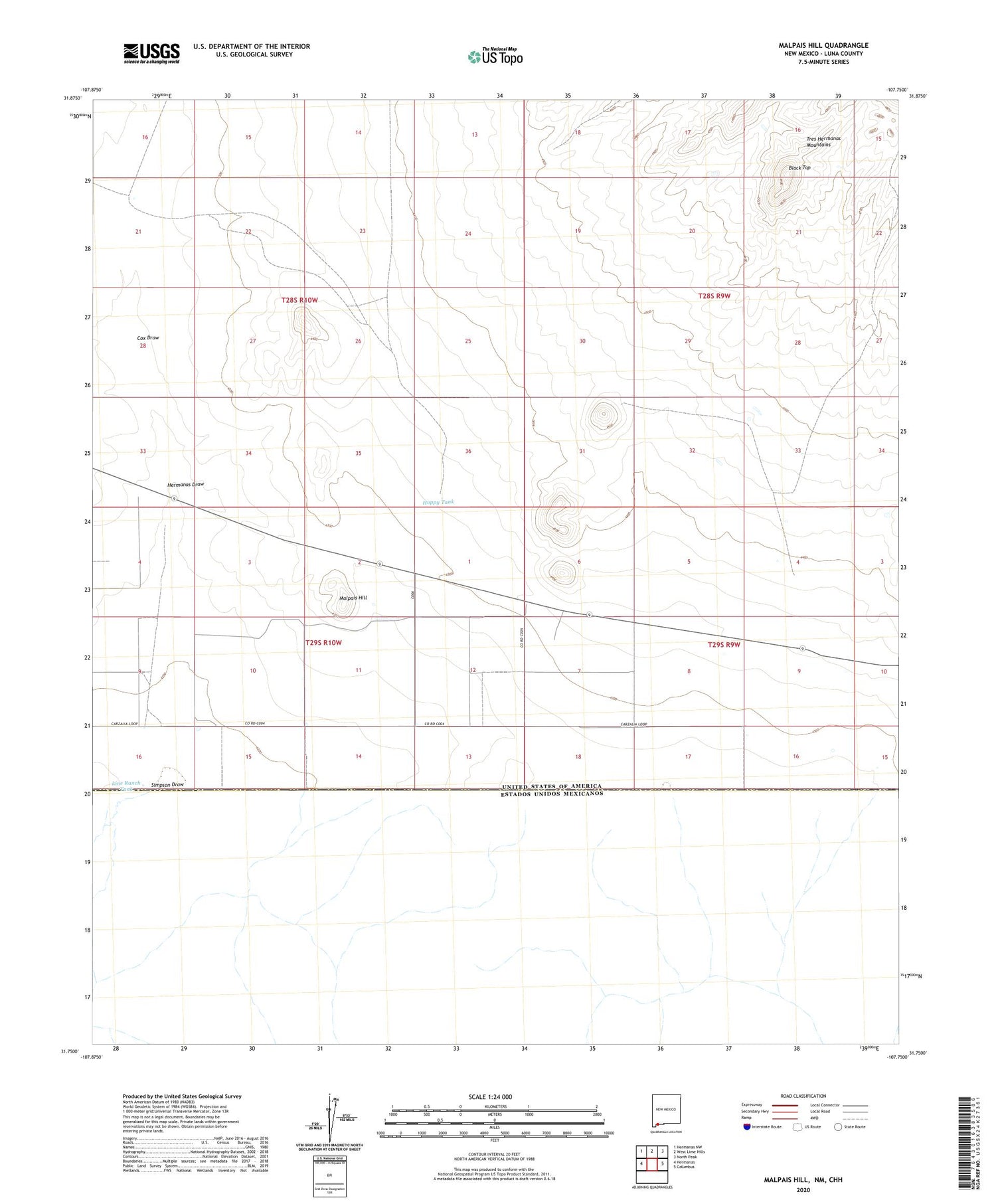 Malpais Hill New Mexico US Topo Map Image