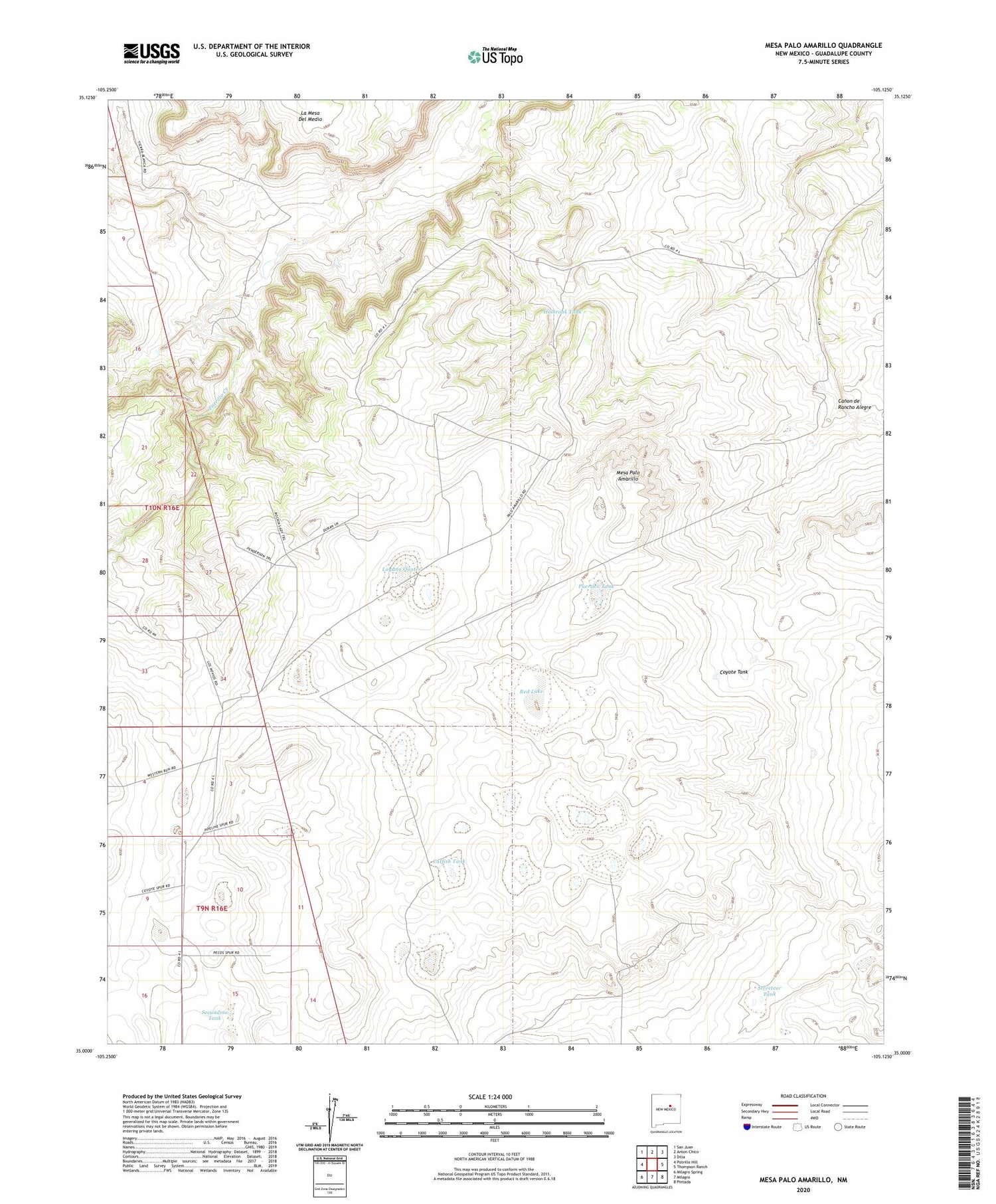 Mesa Palo Amarillo New Mexico US Topo Map Image
