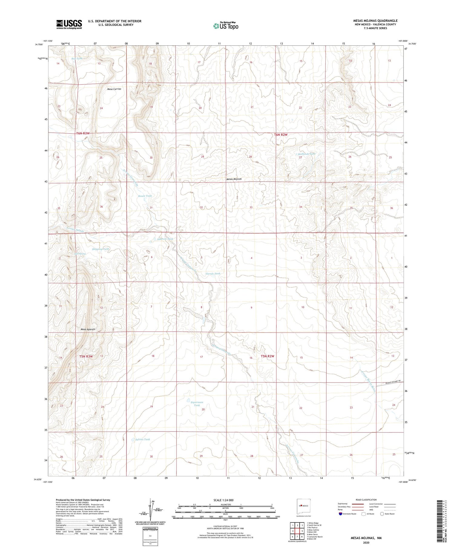 Mesas Mojinas New Mexico US Topo Map Image