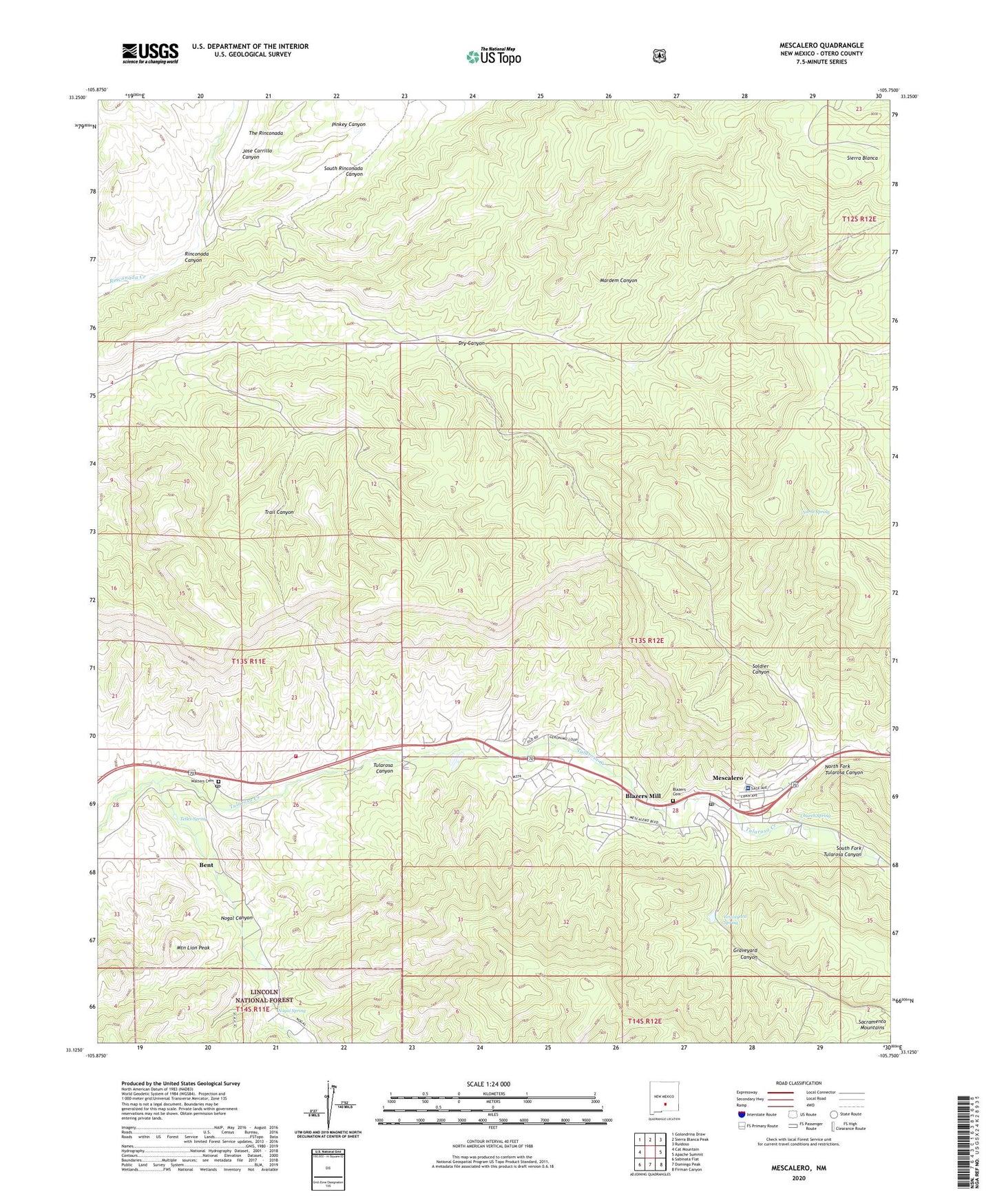 Mescalero New Mexico US Topo Map Image